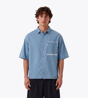 Overlap Denim Crop Shirt Mid Blue - Coming Soon
