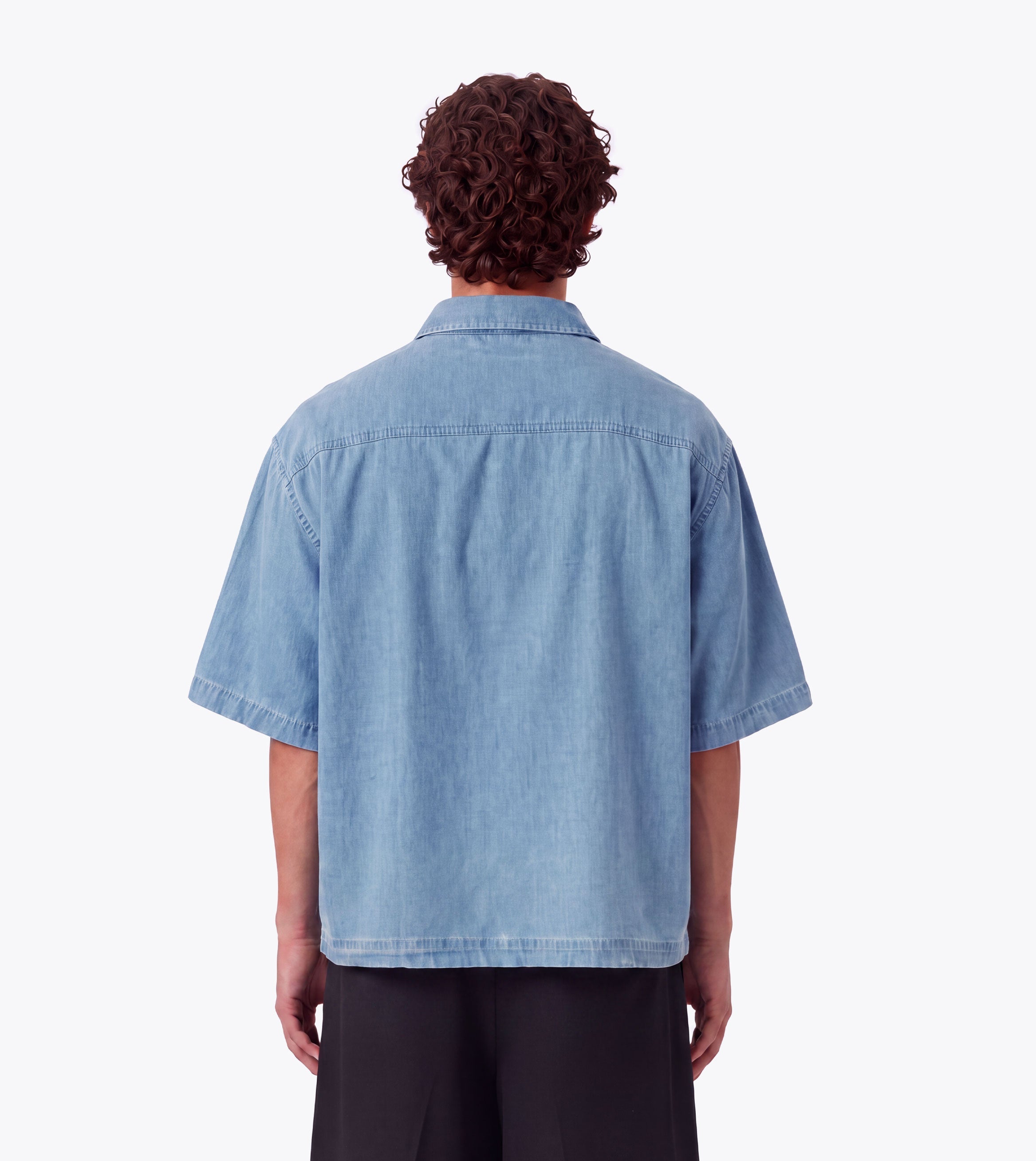 Overlap Denim Crop Shirt Mid Blue - Coming Soon