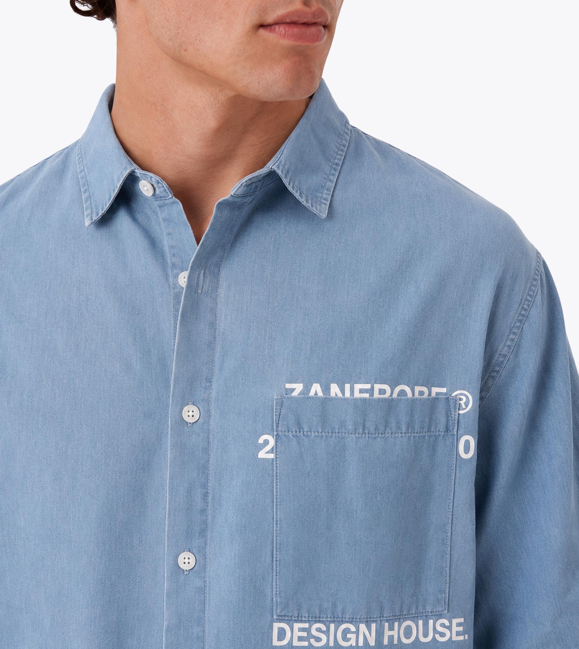Overlap Denim Crop Shirt Mid Blue - Coming Soon