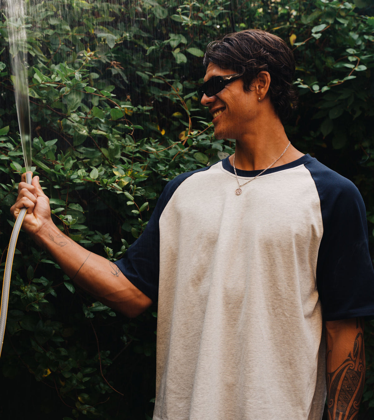 Raglan Crop Flow Tee Lt Grey Marle Navy - Coming Soon