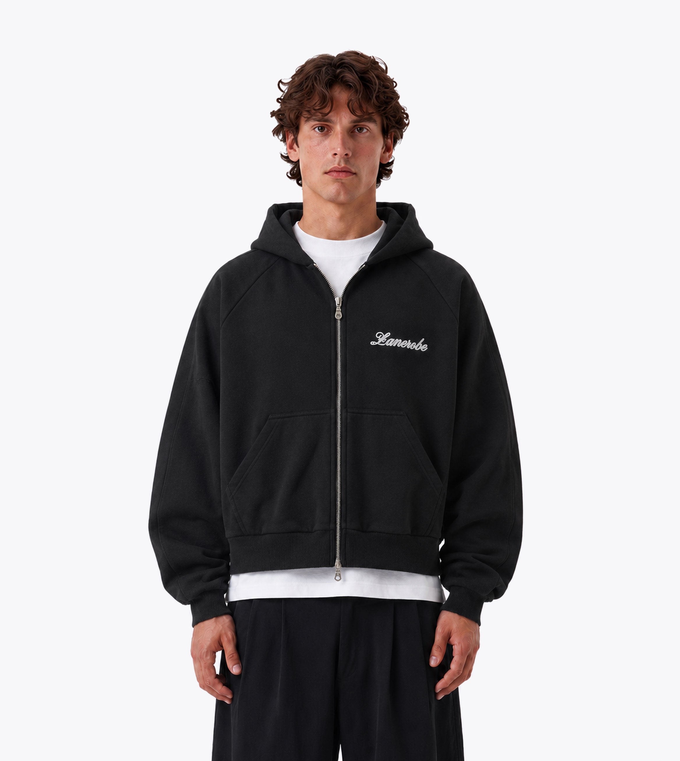Stitched Box Crop Hood Black