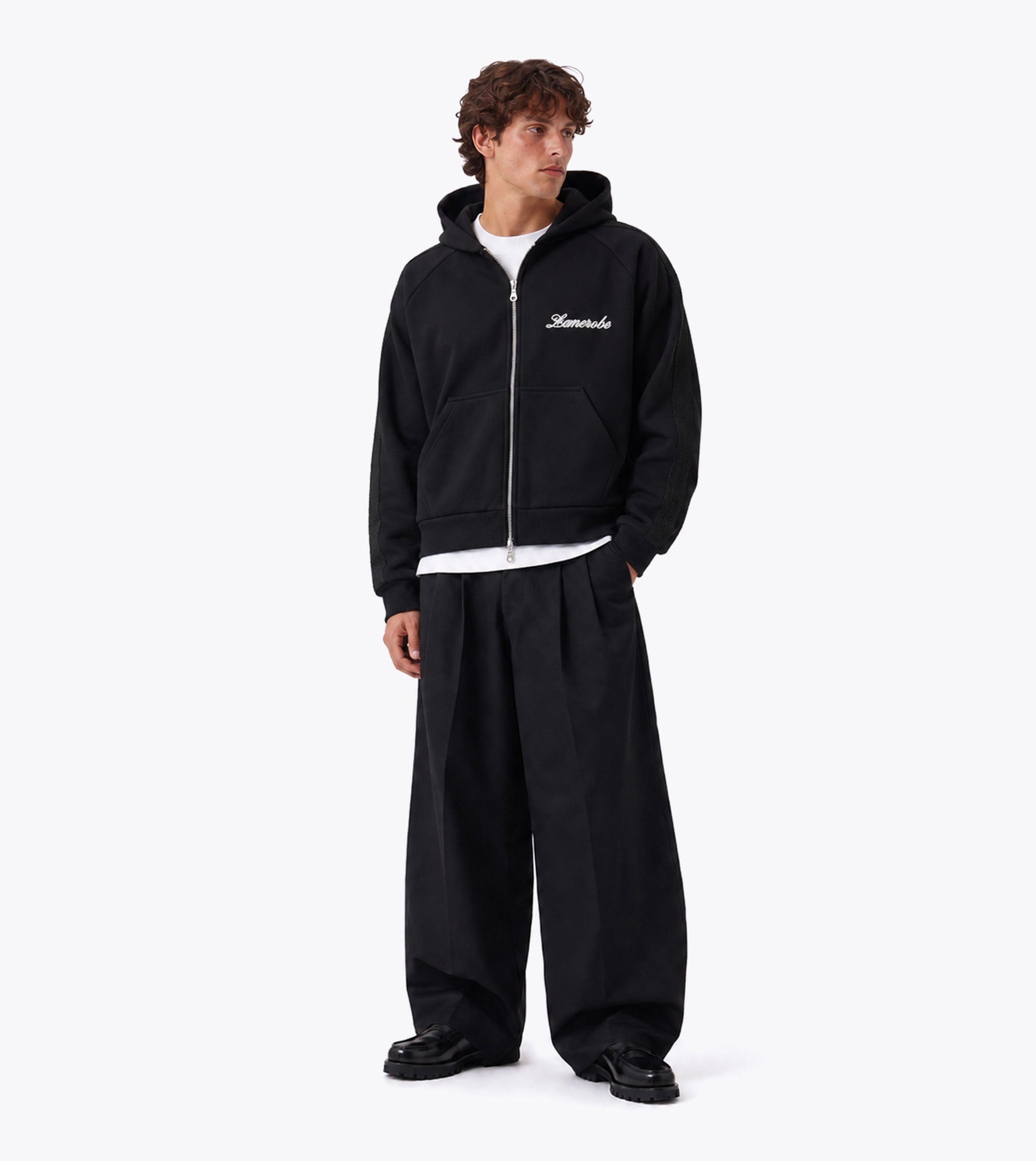 Stitched Box Crop Hood Black
