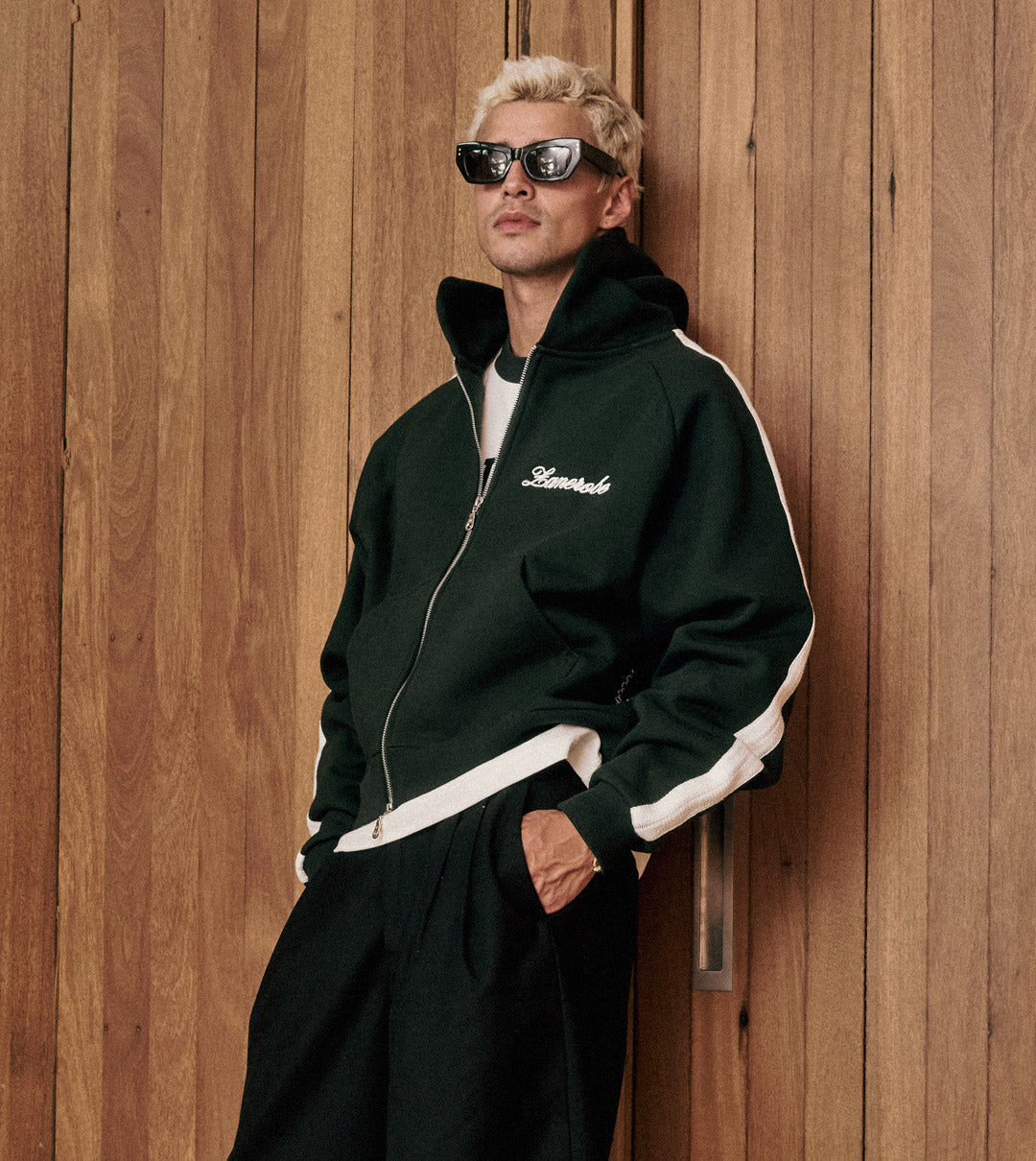 Stitched Box Crop Hood Forest