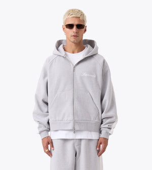 Stitched Box Crop Hood Grey Marle