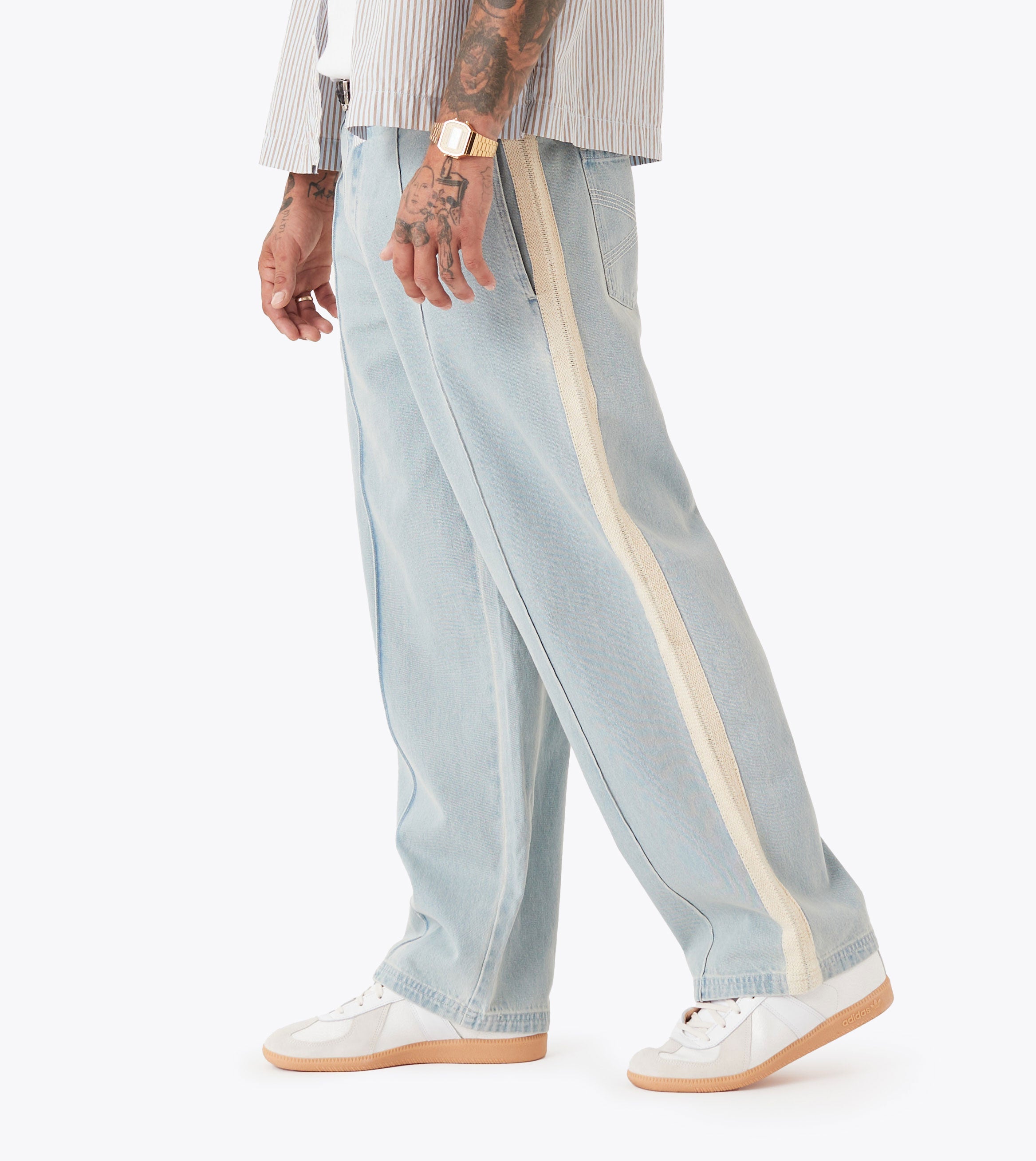 Stitched Pintuck Denim Pant LT Blue