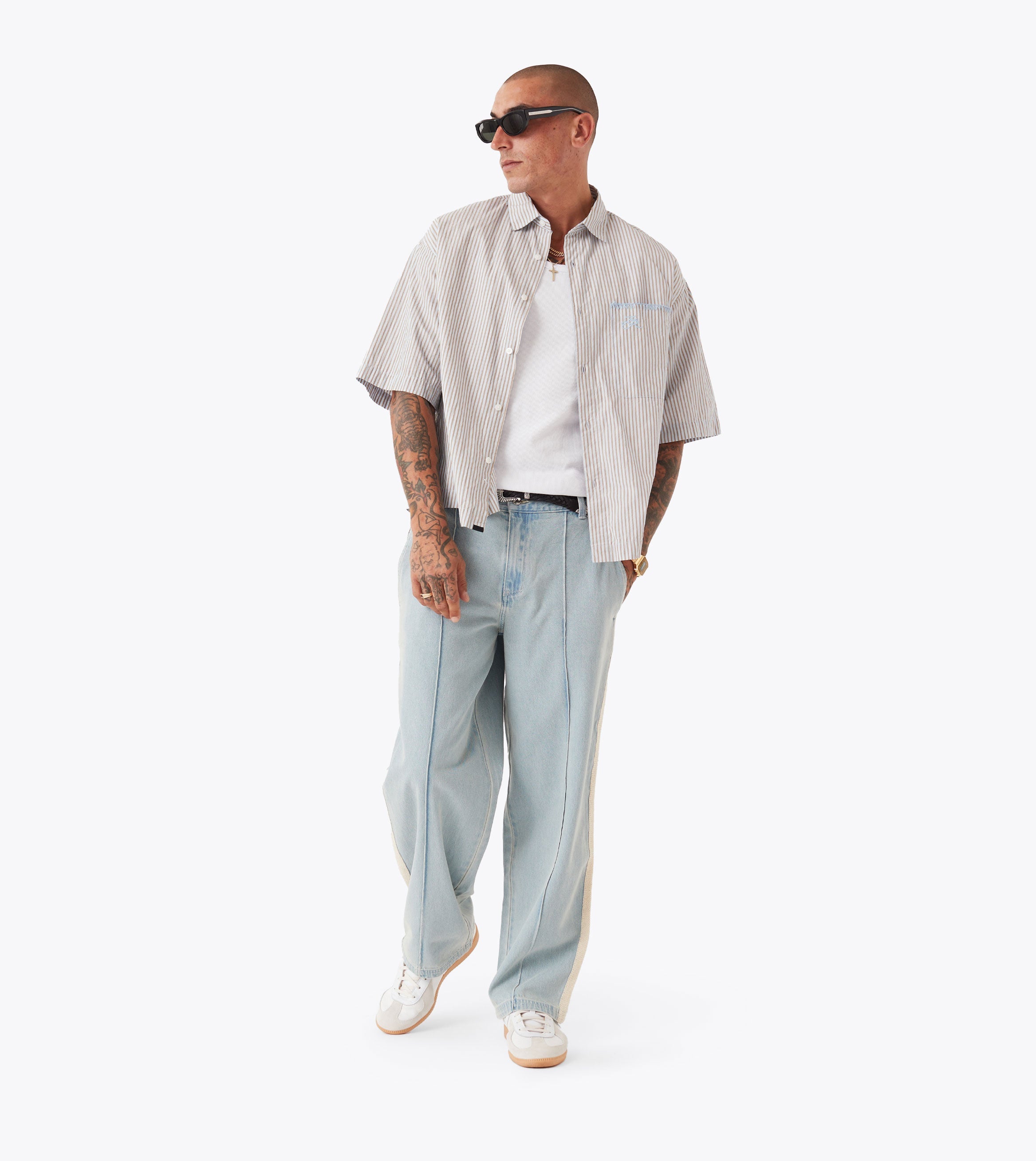 Stitched Pintuck Denim Pant LT Blue