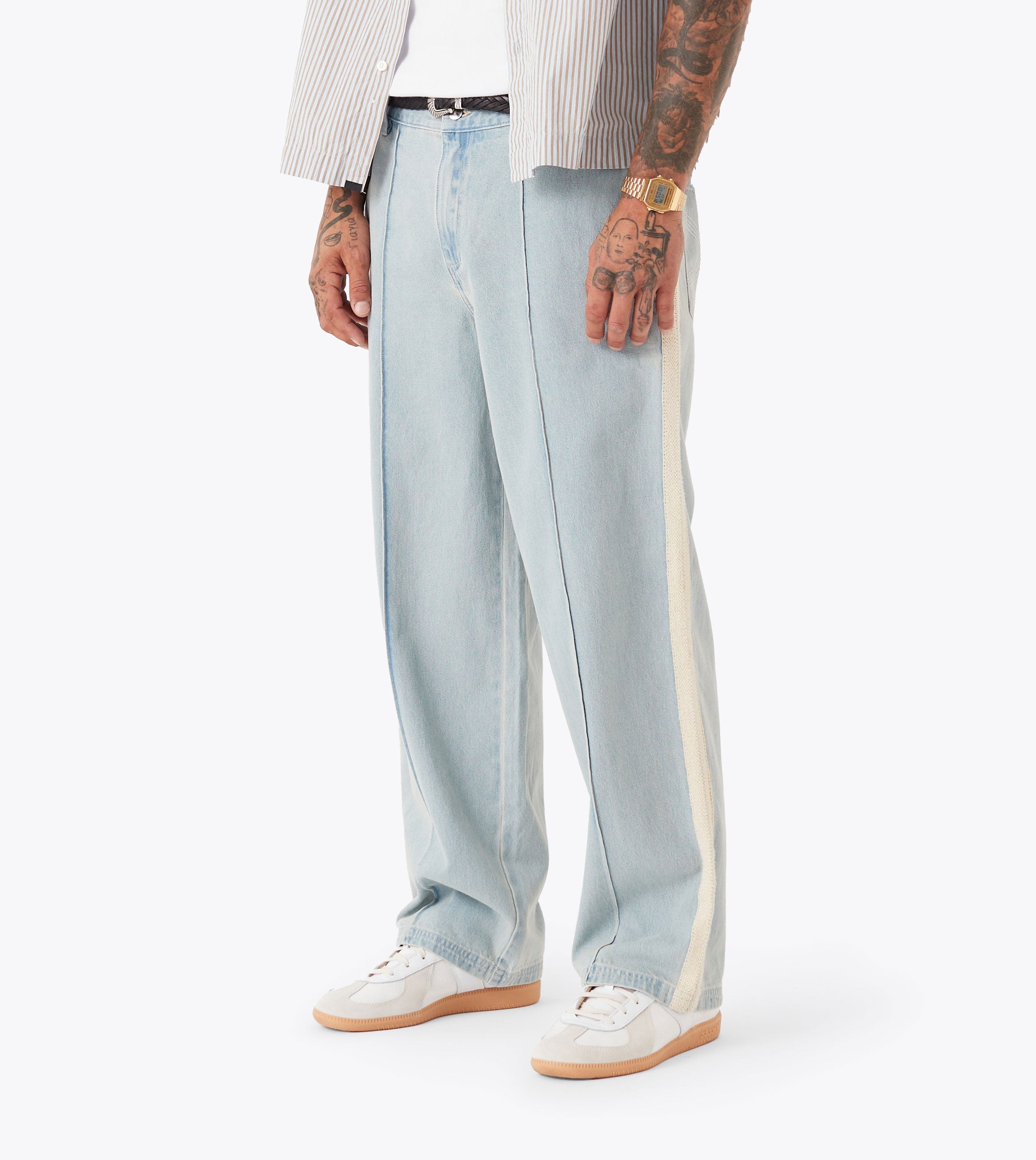 Stitched Pintuck Denim Pant LT Blue