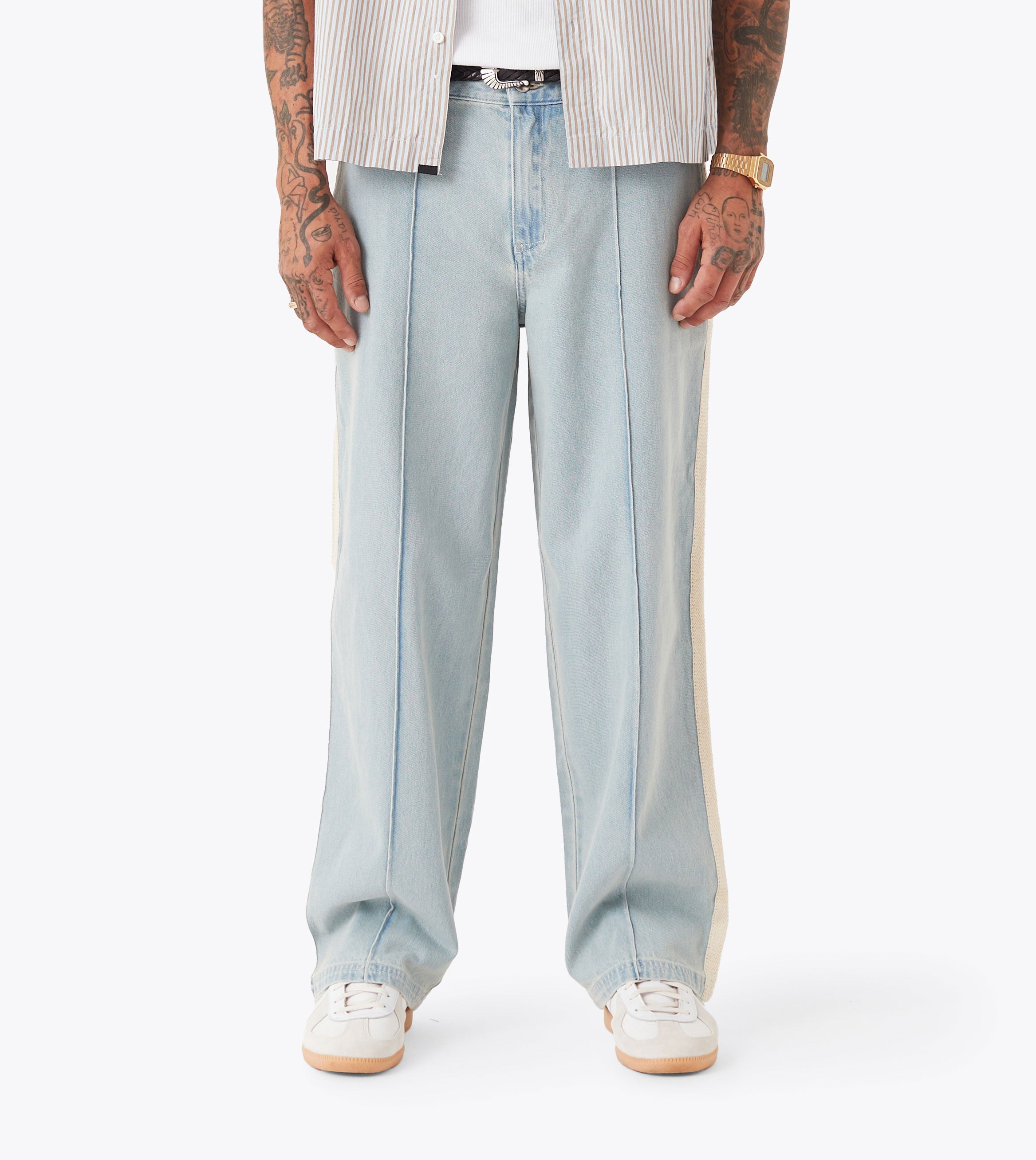 Stitched Pintuck Denim Pant LT Blue