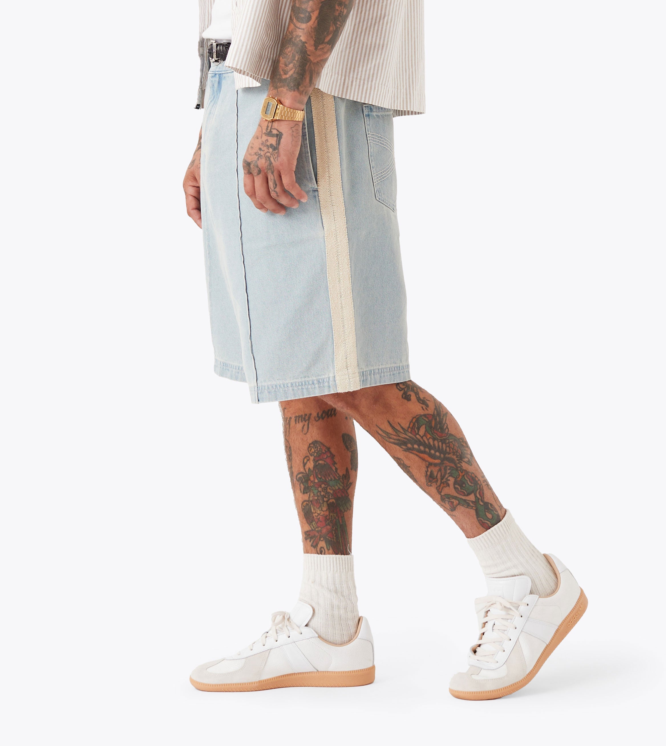 Stitched Pintuck Denim Short LT Blue
