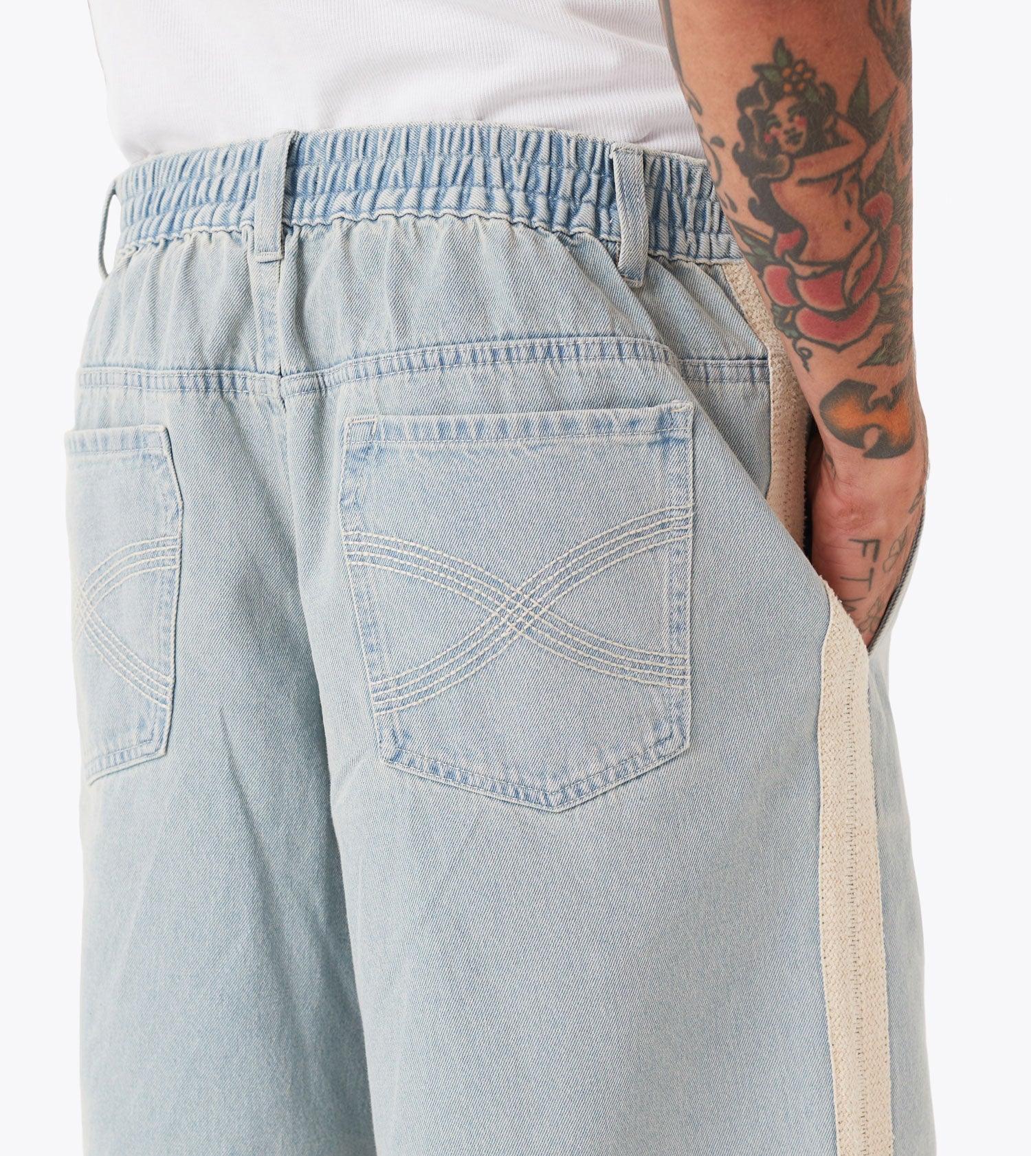 Stitched Pintuck Denim Short LT Blue