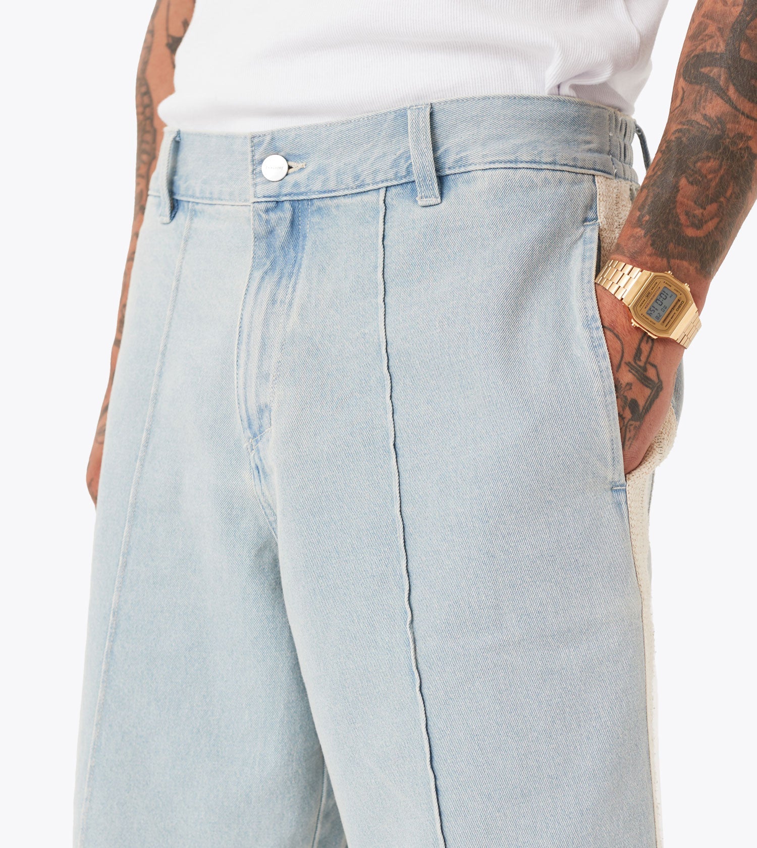 Stitched Pintuck Denim Pant LT Blue