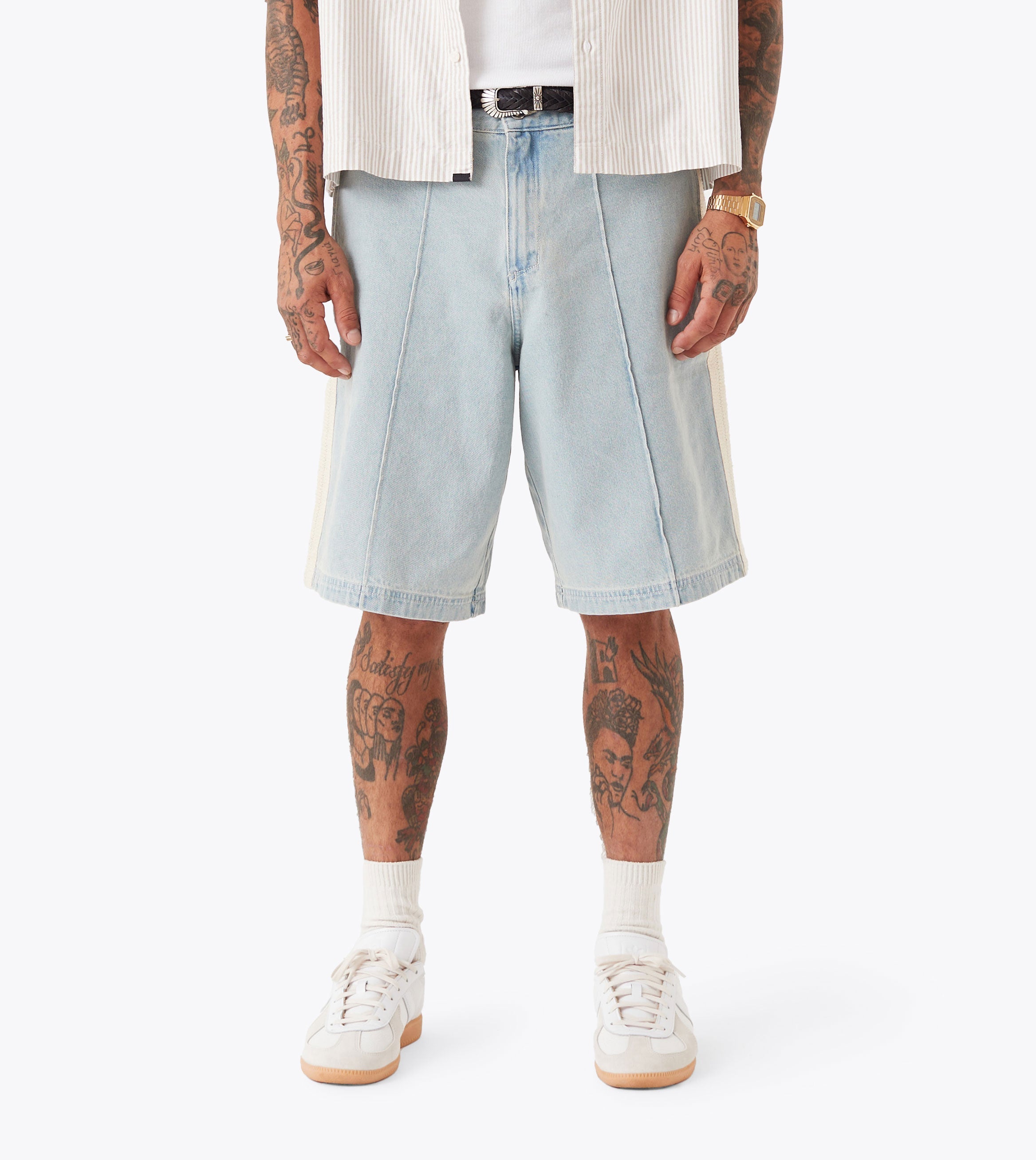 Stitched Pintuck Denim Short LT Blue