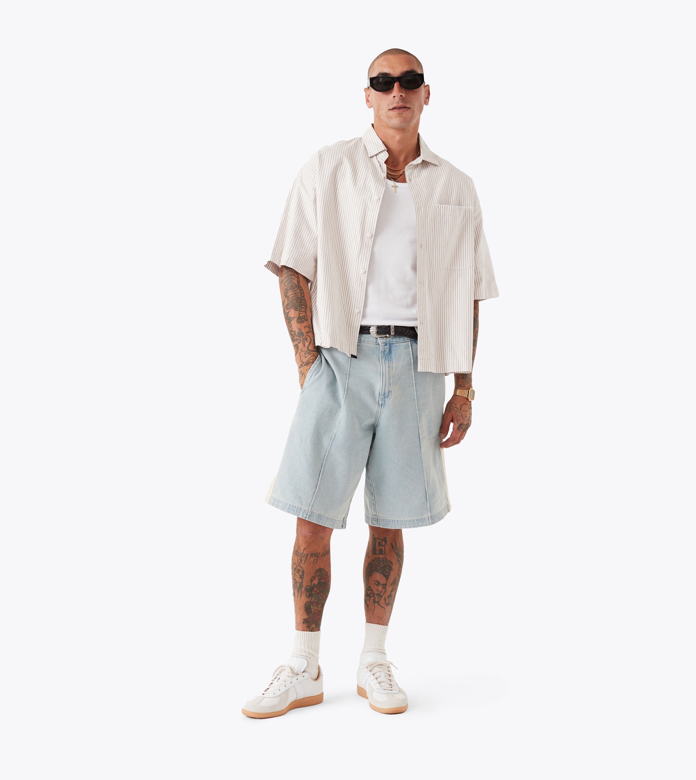 Stitched Pintuck Denim Short LT Blue