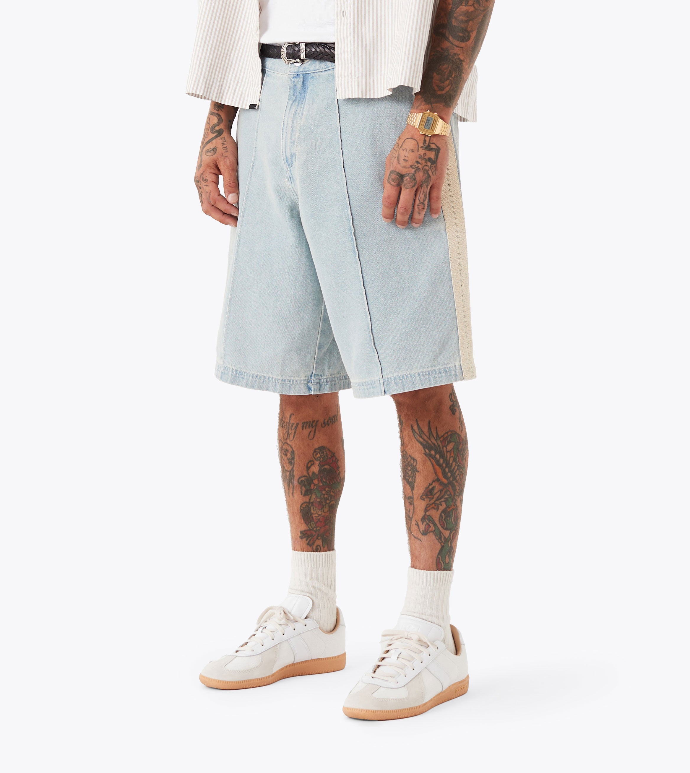 Stitched Pintuck Denim Short LT Blue