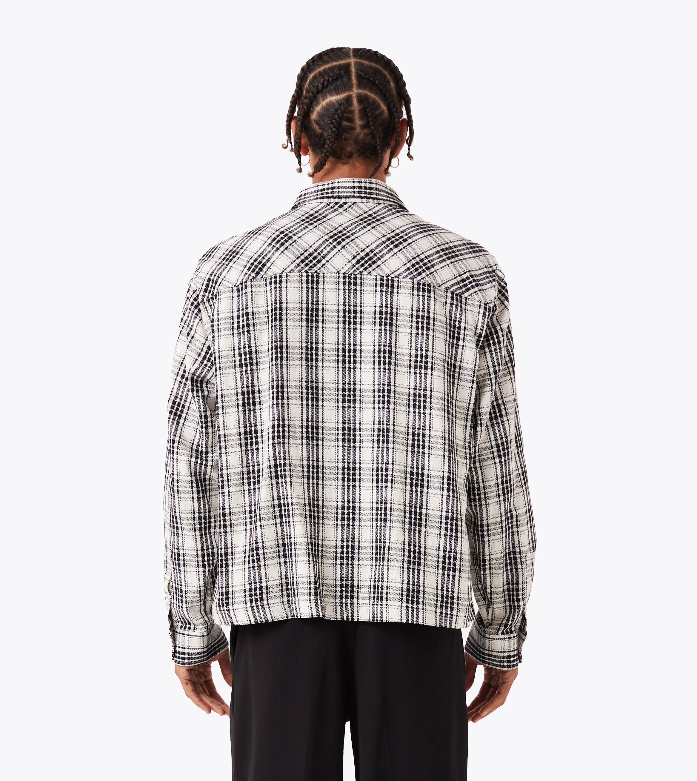 Cropped Stitched Plaid Shirt Vintage White/Black