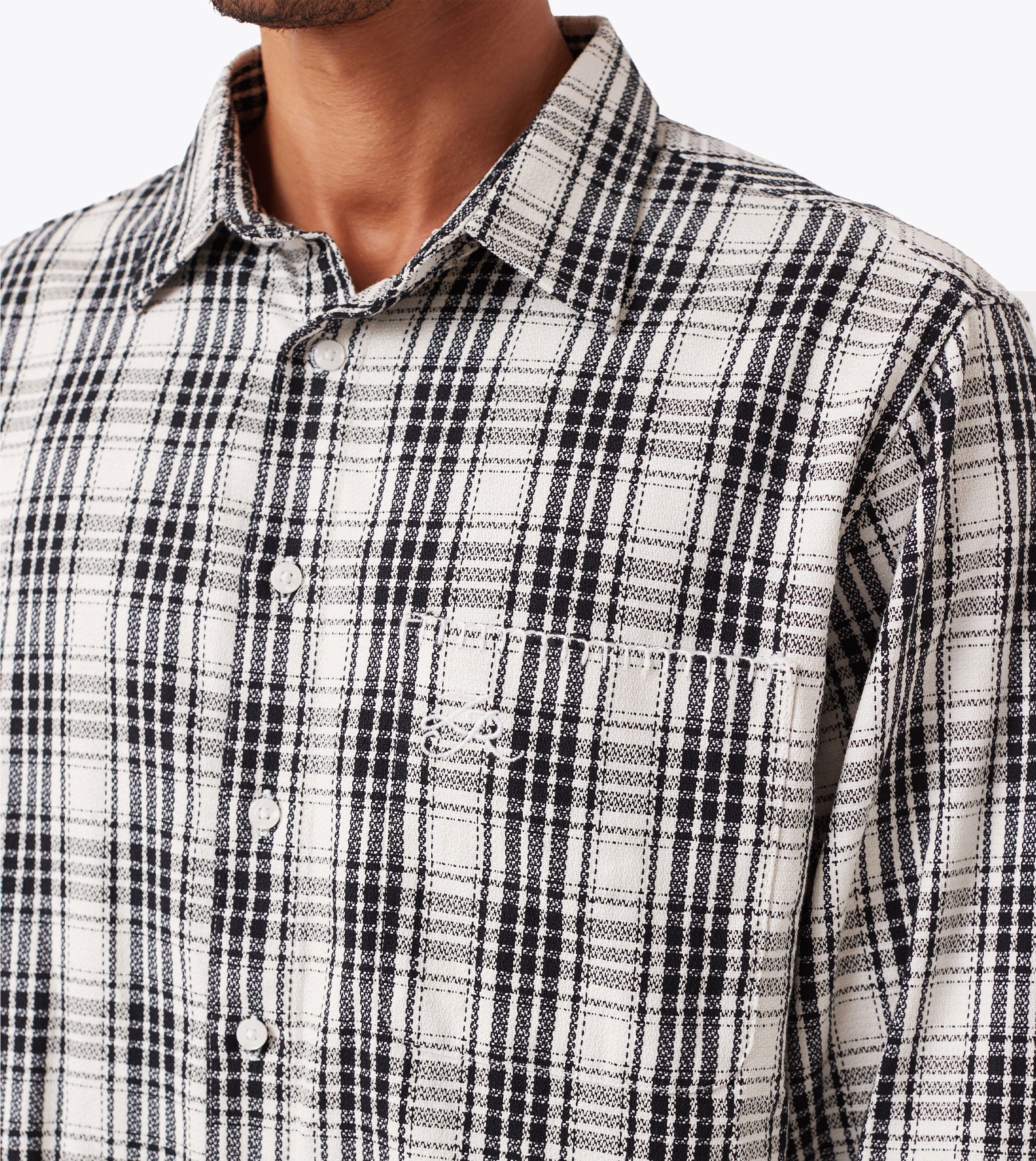 Cropped Stitched Plaid Shirt Vintage White/Black