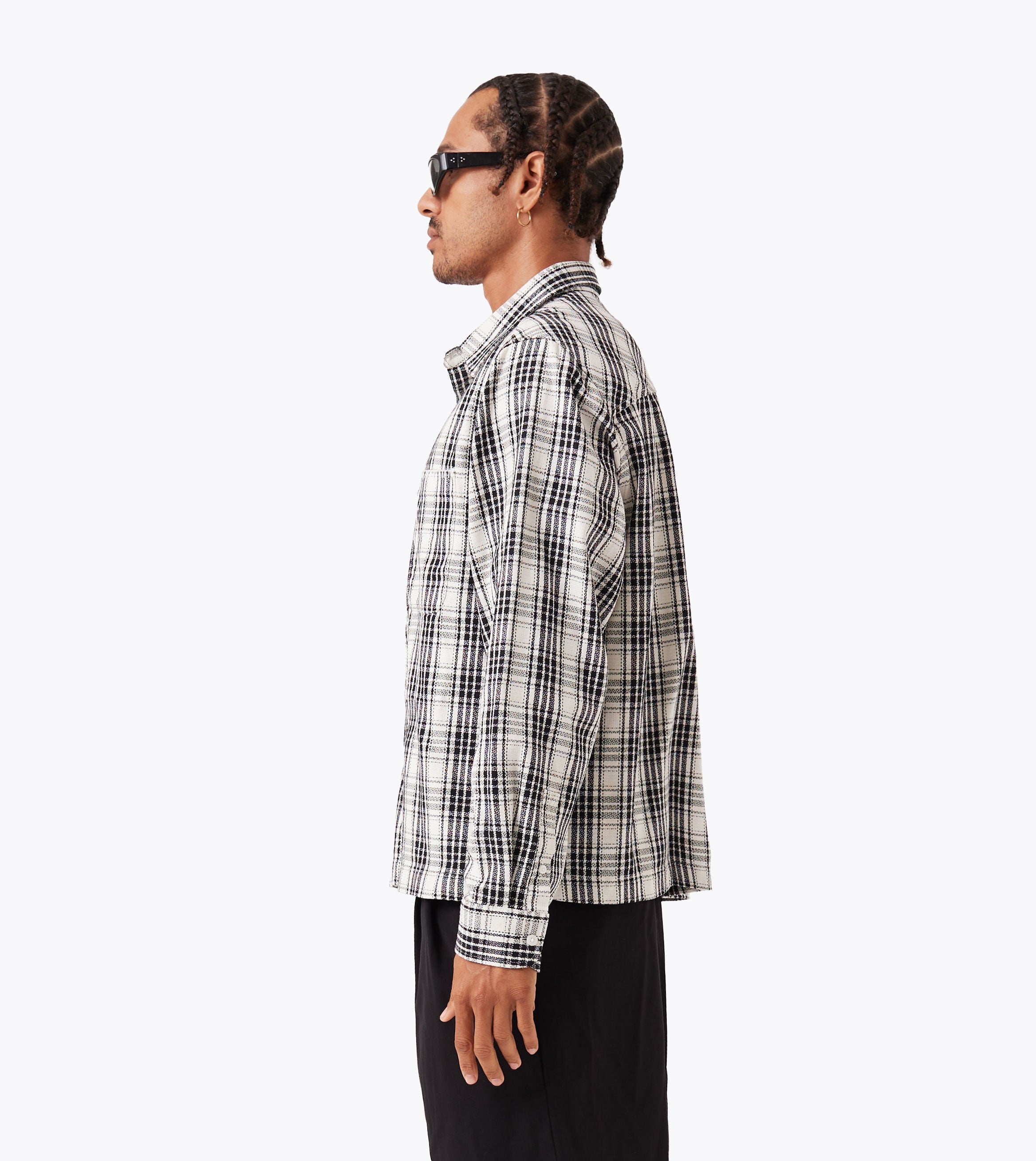Cropped Stitched Plaid Shirt Vintage White/Black