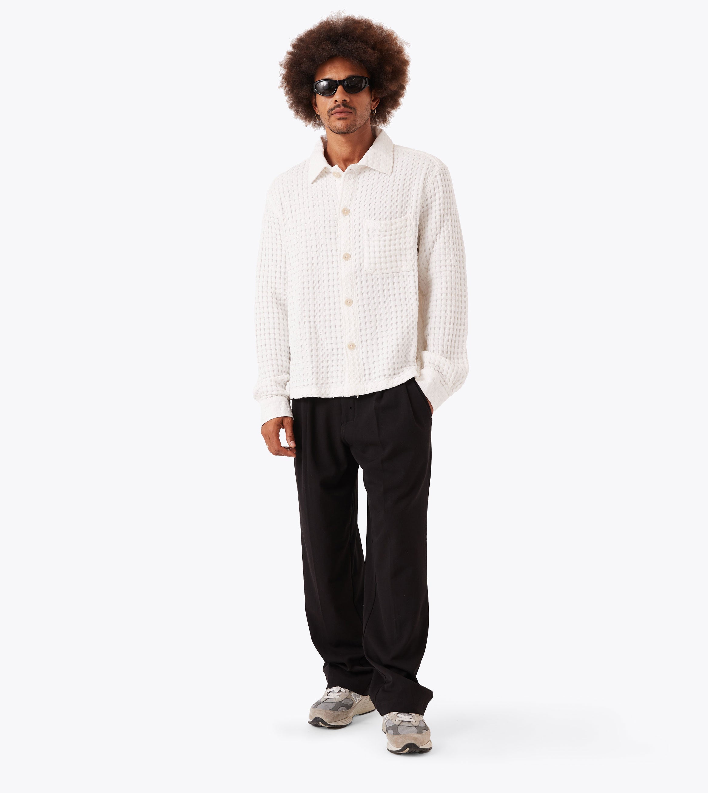 Stitched Waffle Shirt Vintage White