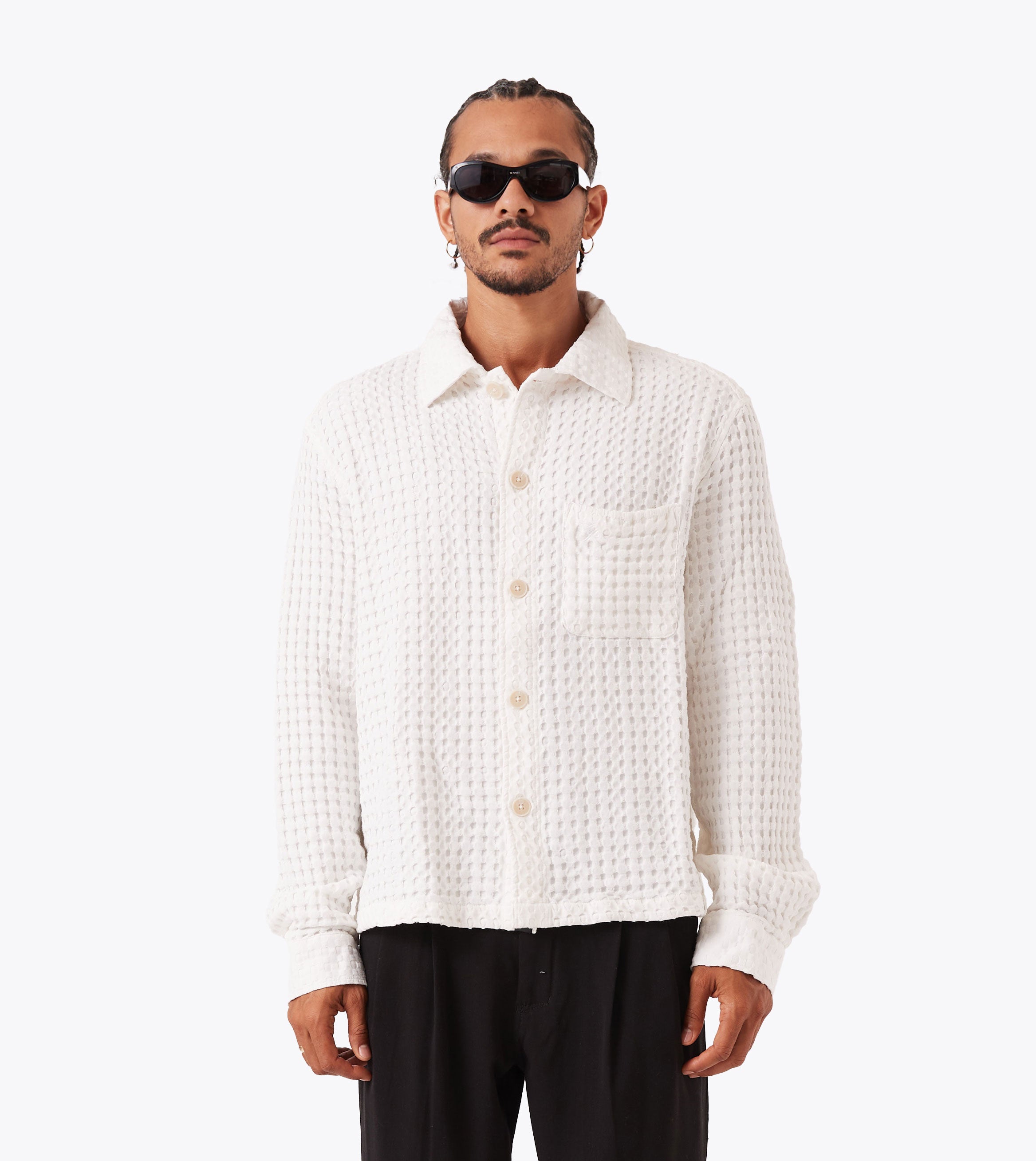Stitched Waffle Shirt Vintage White