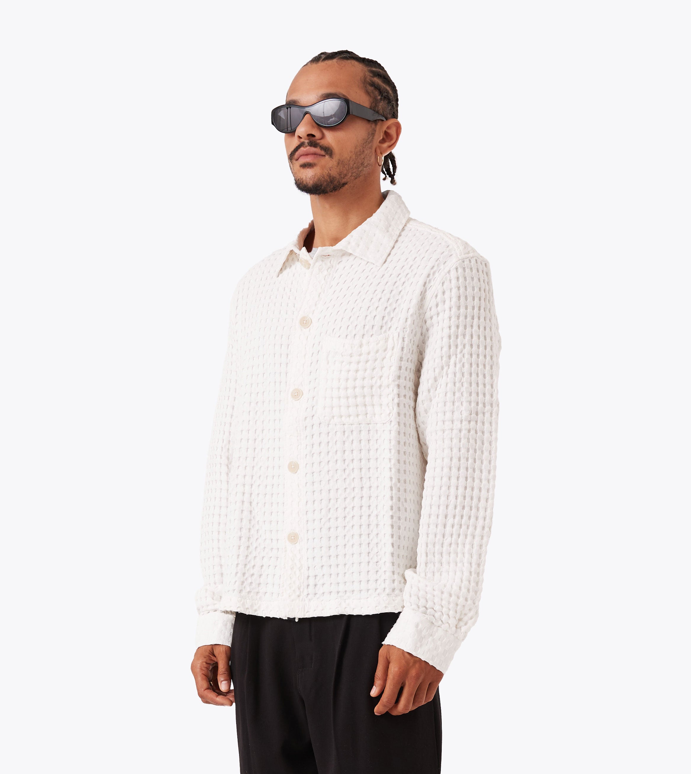 Stitched Waffle Shirt Vintage White