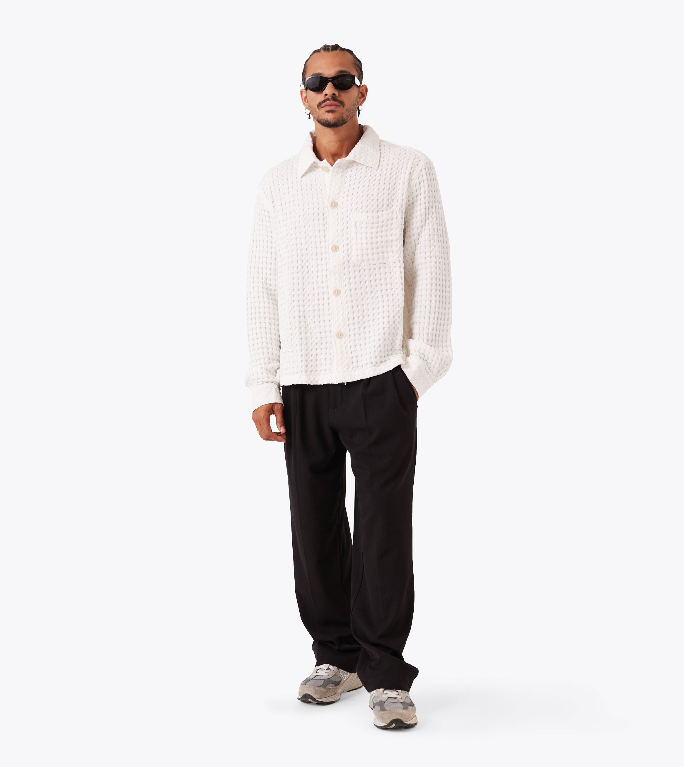 Stitched Waffle Shirt Vintage White