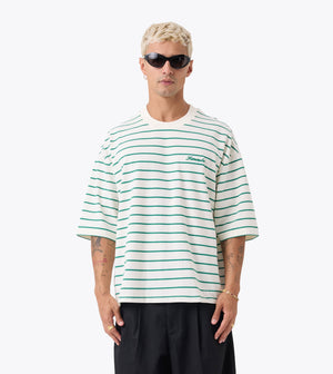 Stripe Crop Flow Tee Vintage White/Forest