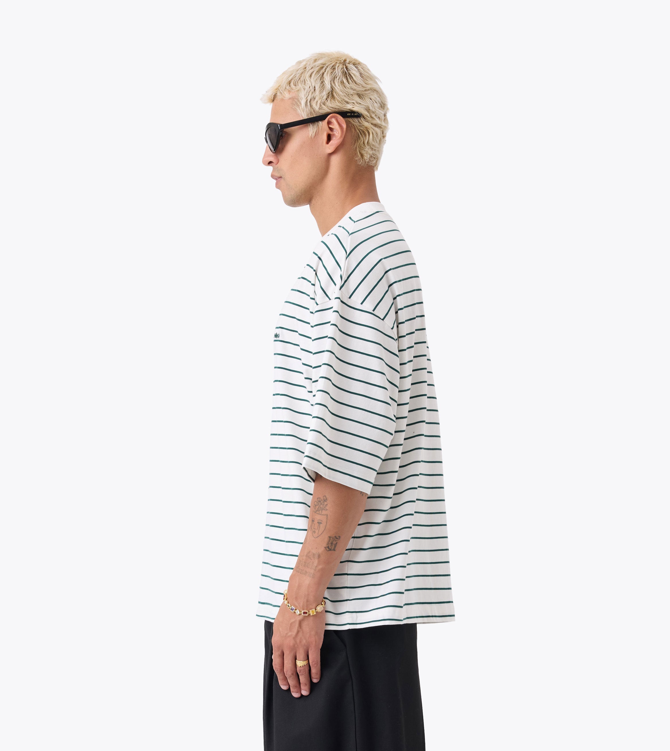 Stripe Crop Flow Tee Vintage White/Dk Forest