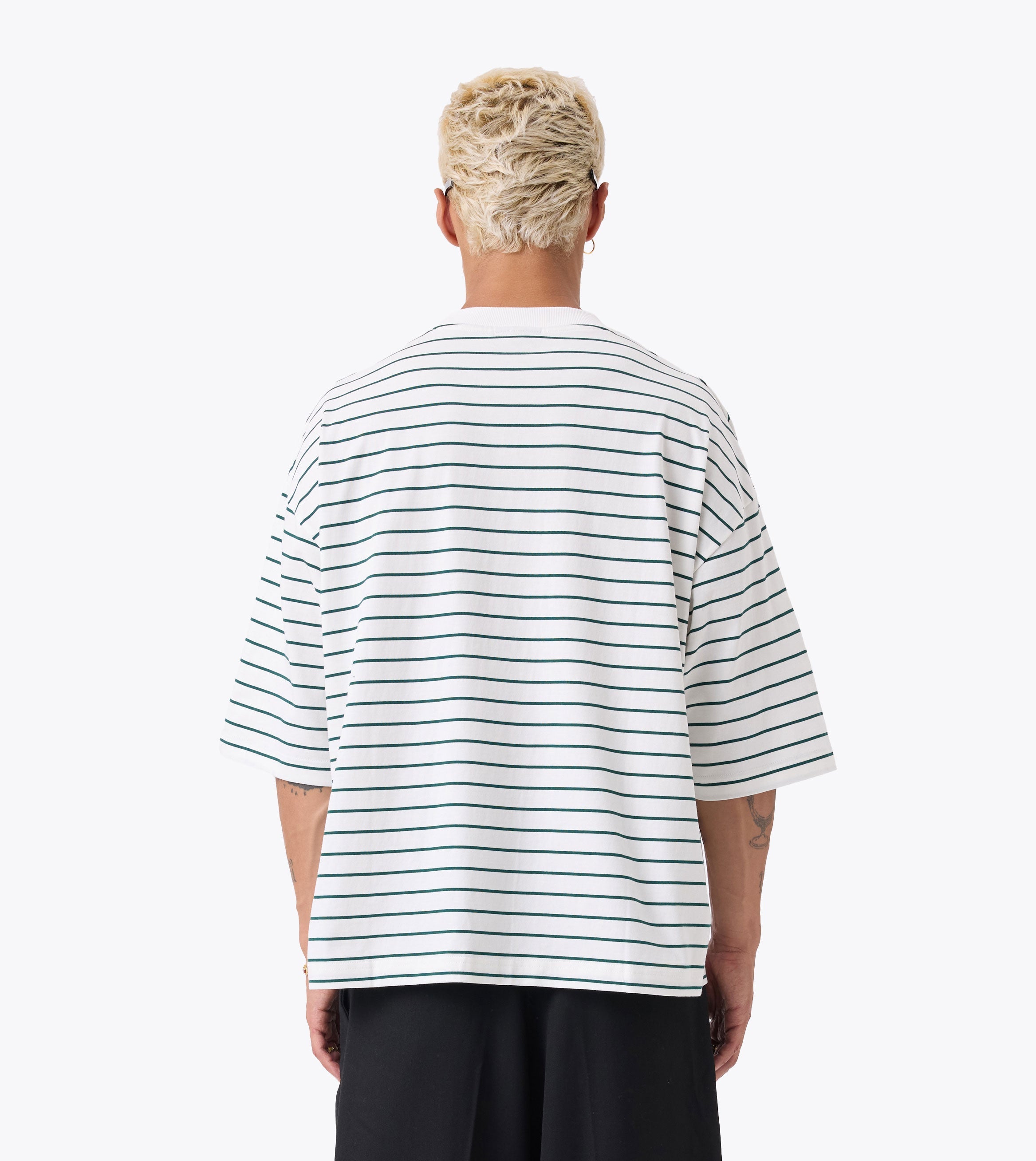 Stripe Crop Flow Tee Vintage White/Dk Forest