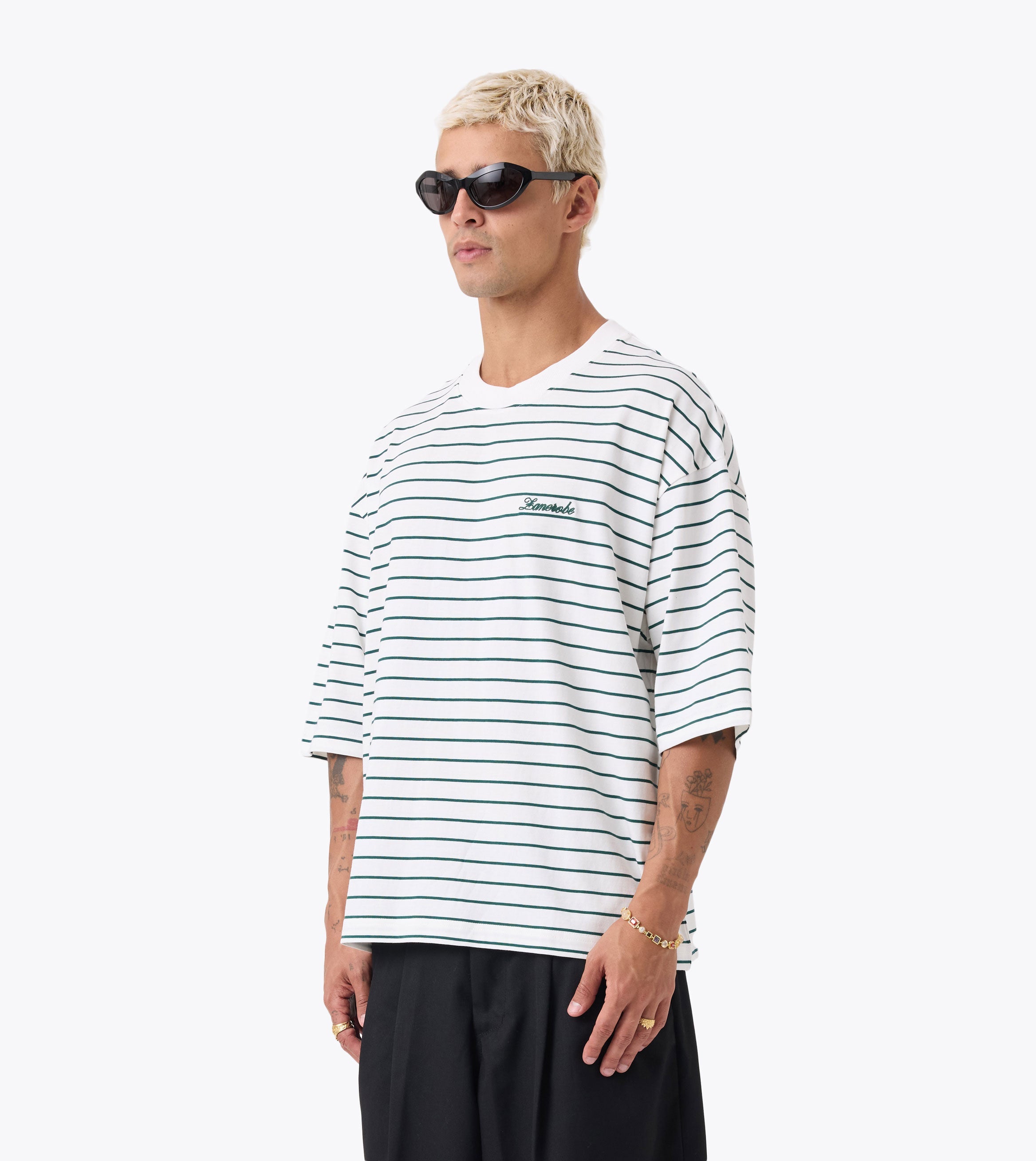 Stripe Crop Flow Tee Vintage White/Dk Forest