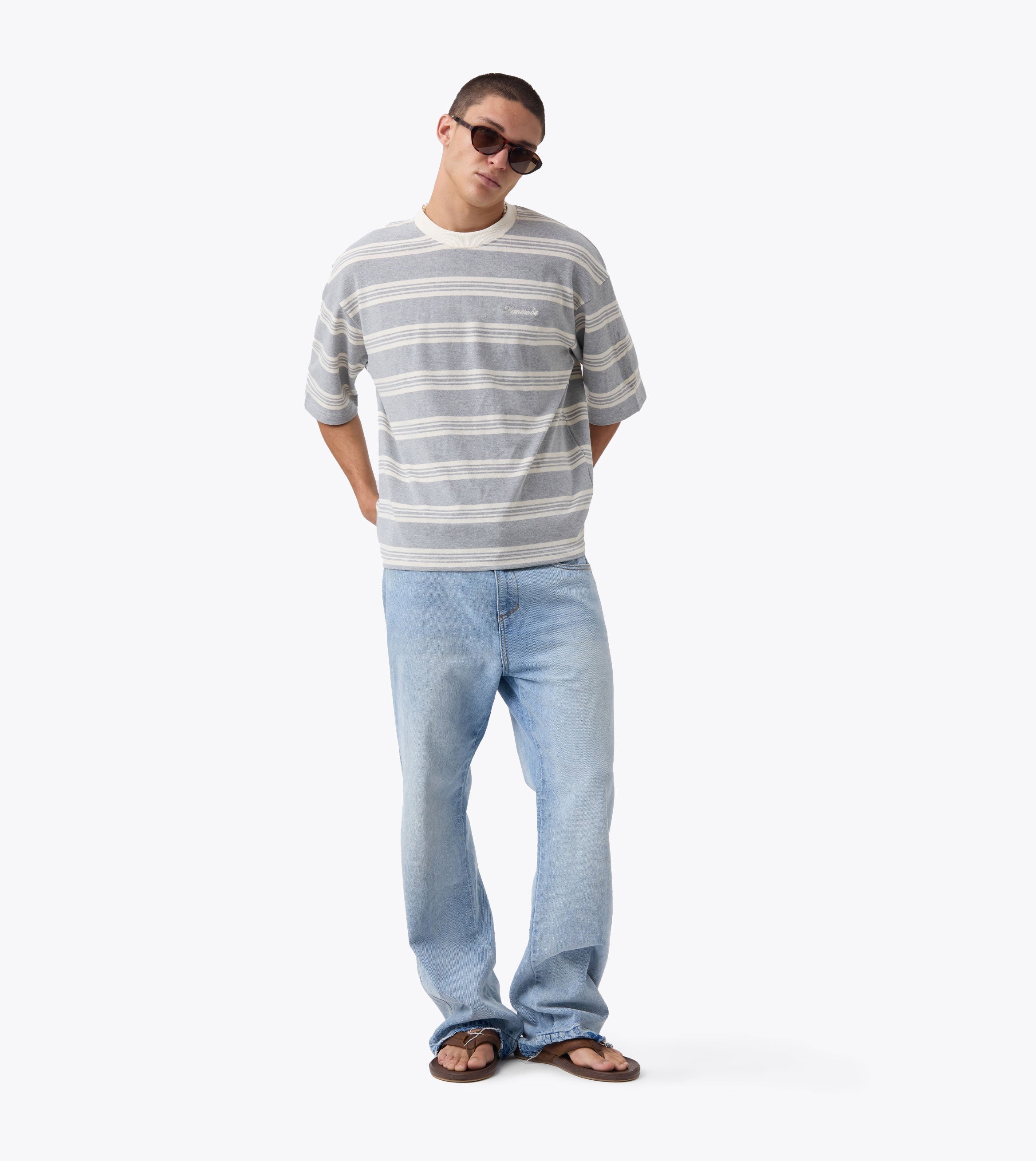 Stripe Flow Crop Tee Grey Marle/Vintage White