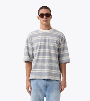 Stripe Flow Crop Tee Grey Marle/Vintage White