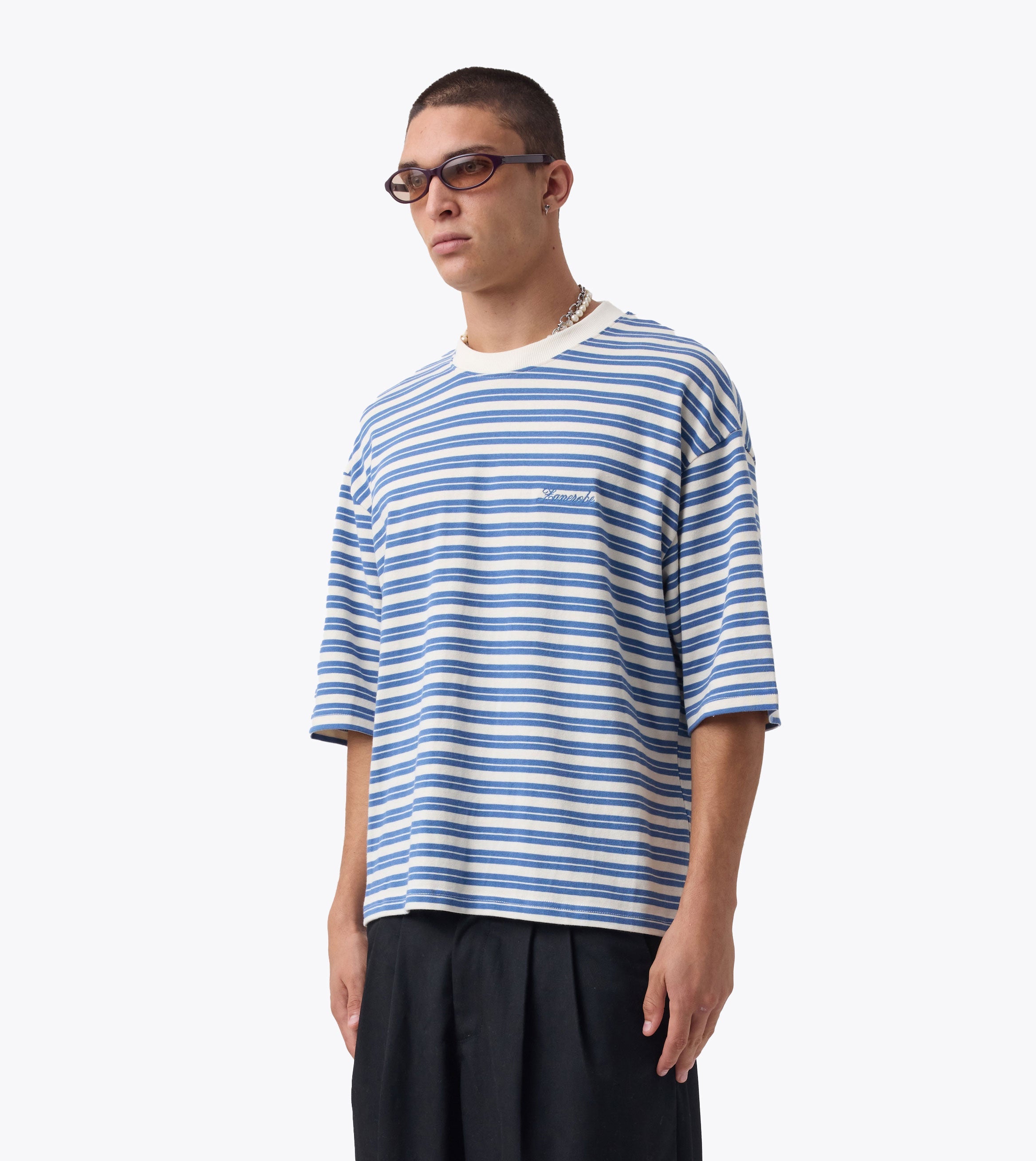 Stripe Flow Crop Tee Vintage White/Sky Blue