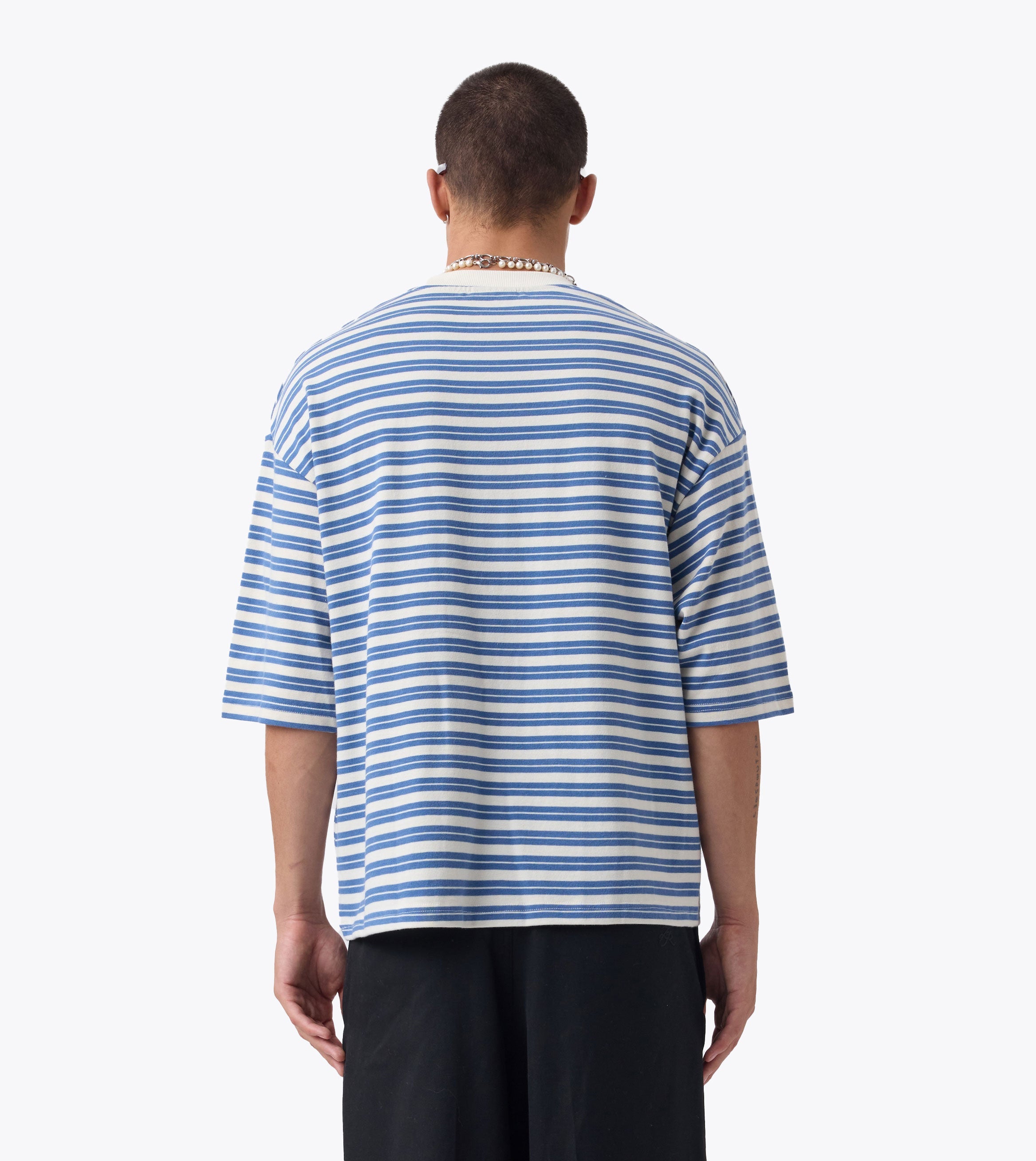 Stripe Flow Crop Tee Vintage White/Sky Blue