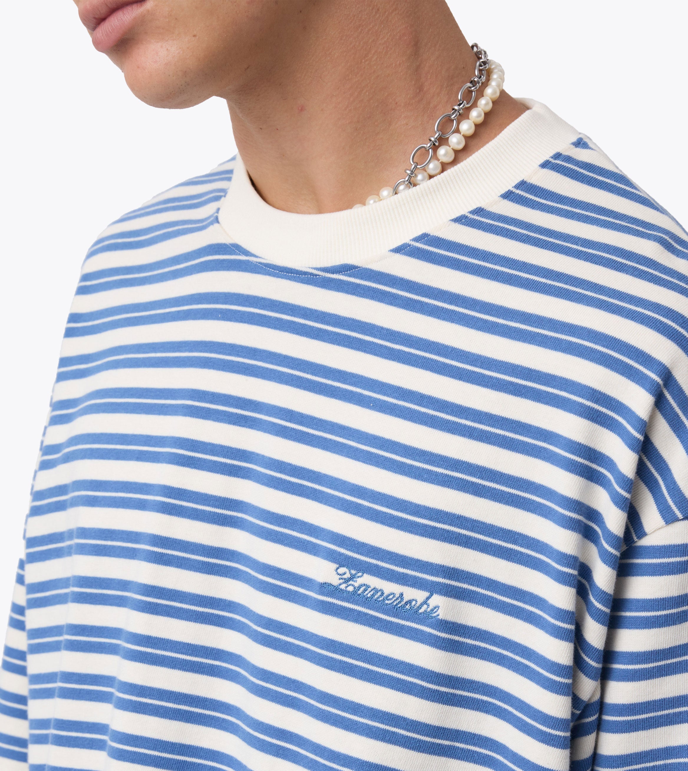 Stripe Flow Crop Tee Vintage White/Sky Blue