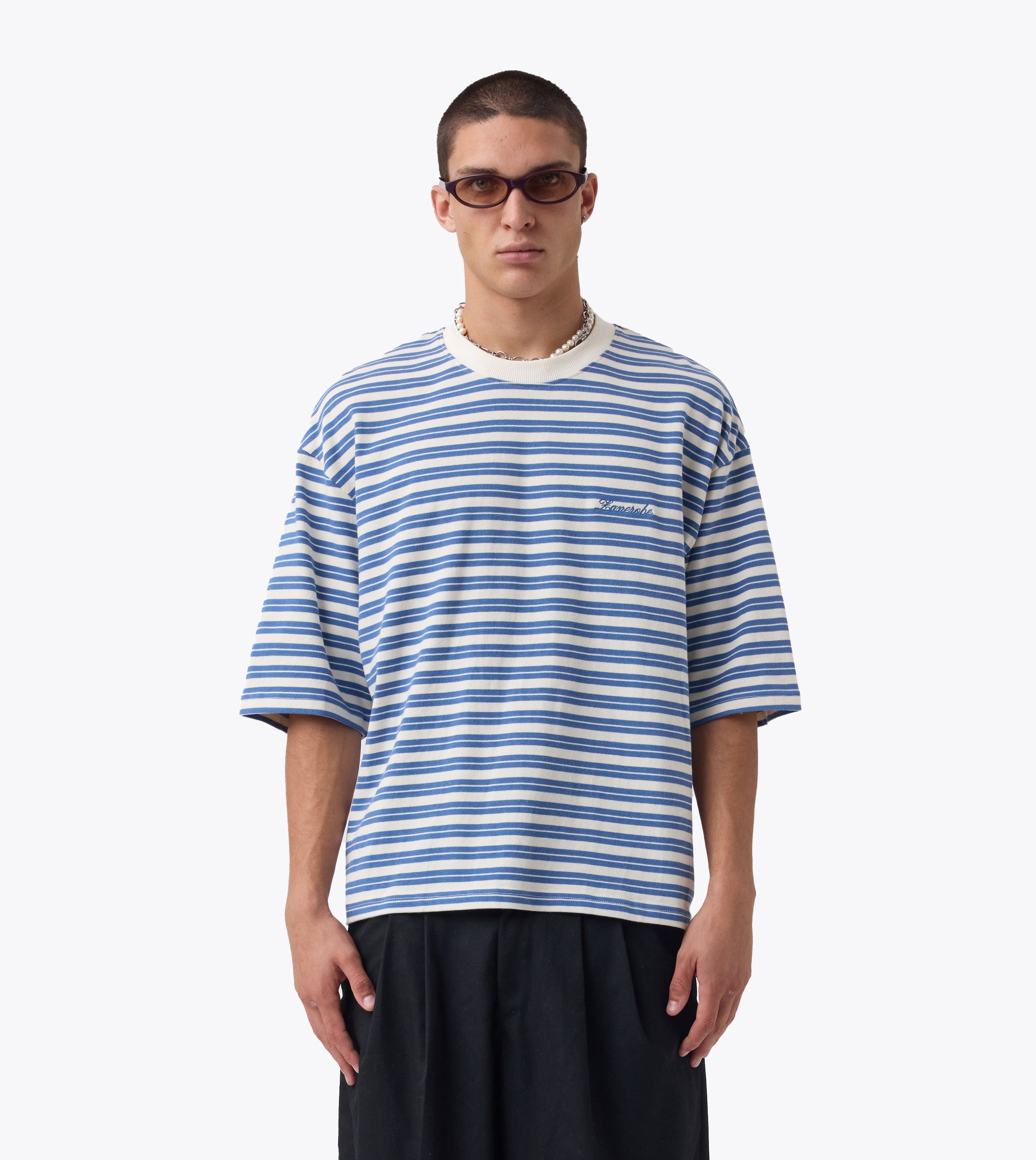 Stripe Flow Crop Tee Vintage White/Sky Blue