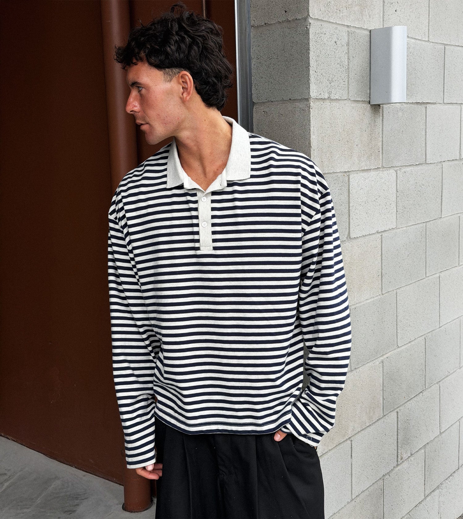 Box Crop Rugby Shirt Navy Stripe