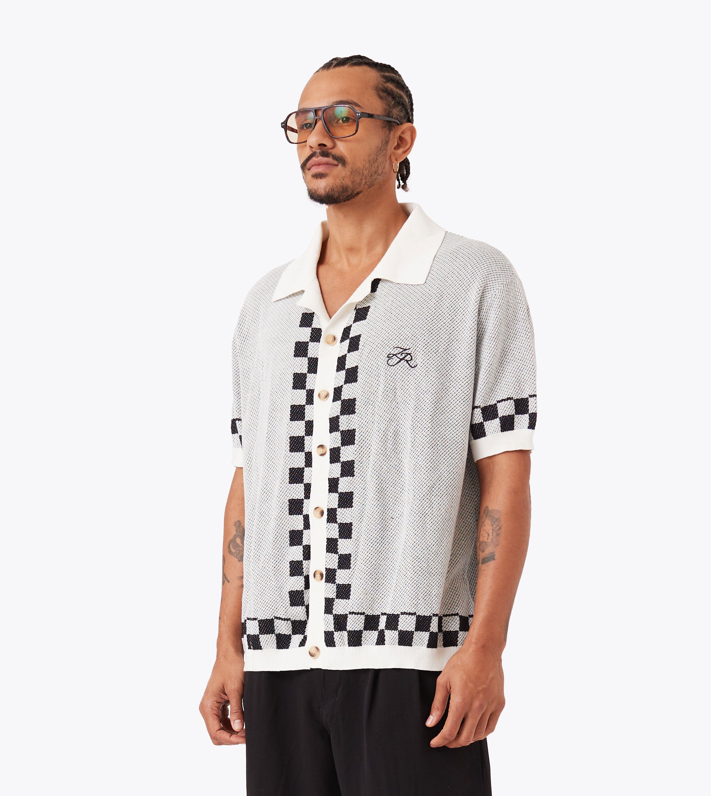 Victory Lap Knit Shirt Vintage White/Black