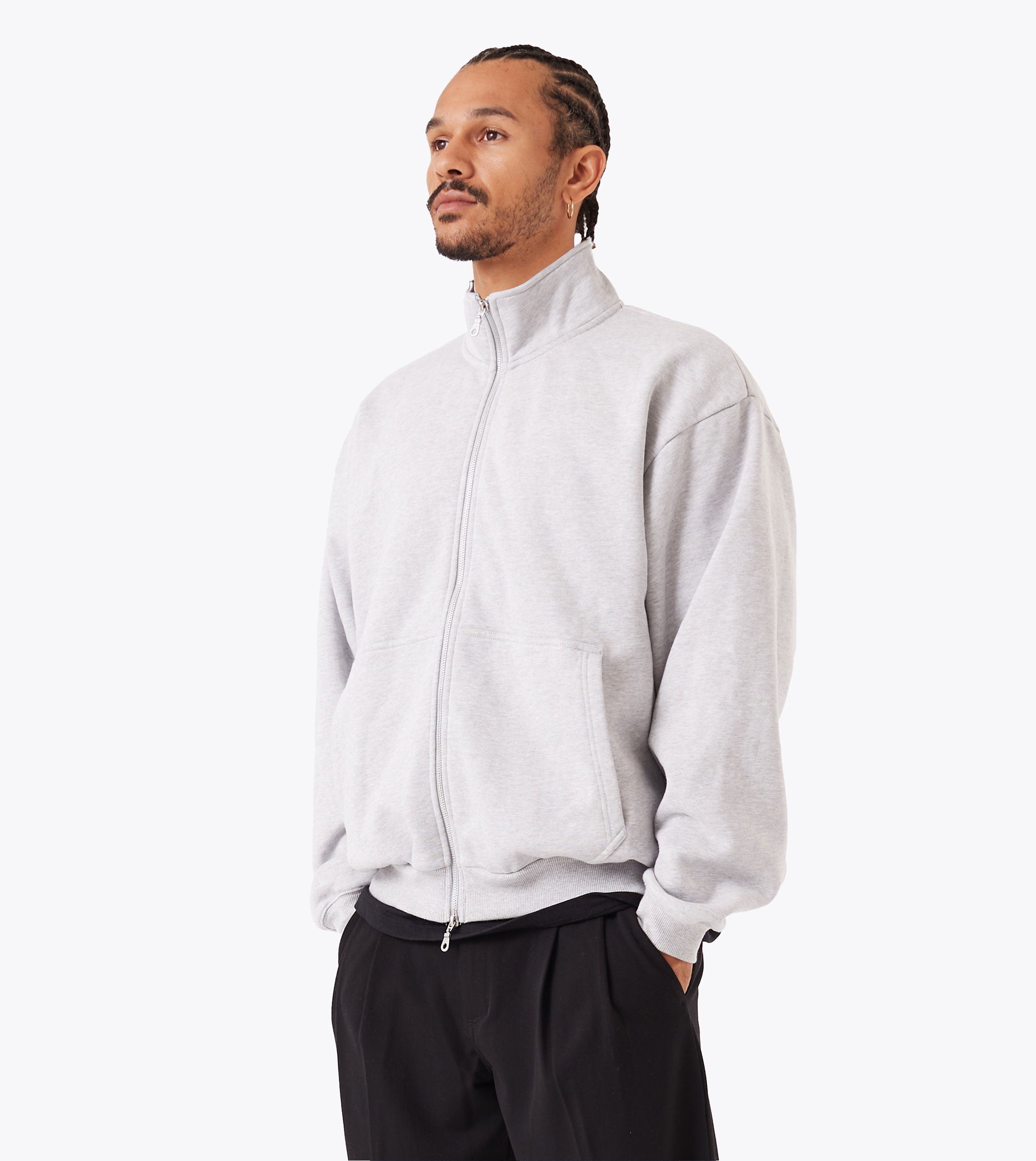 Zip Funnel Sweat Grey Marle