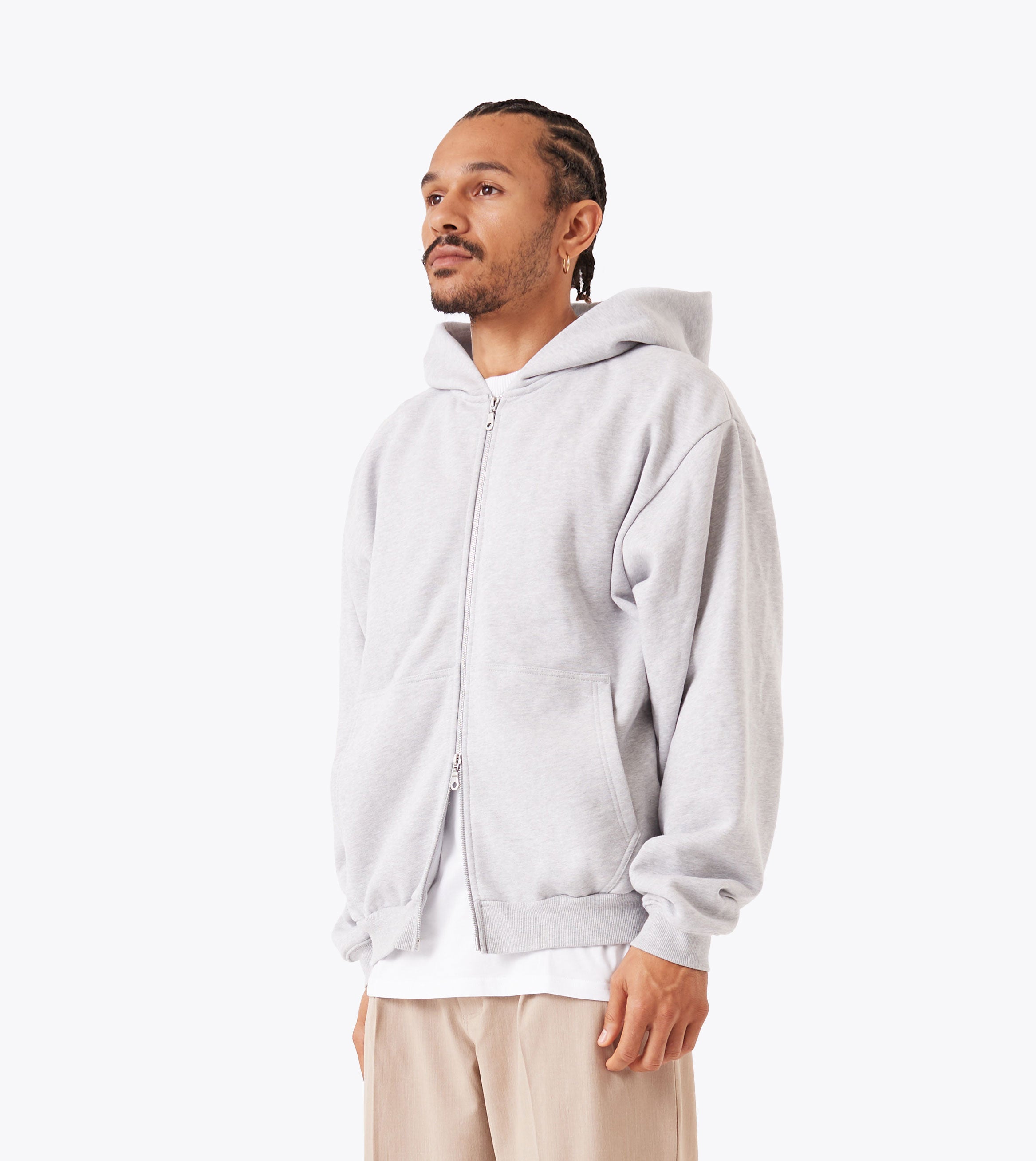 Box Zip Hood Grey Marle