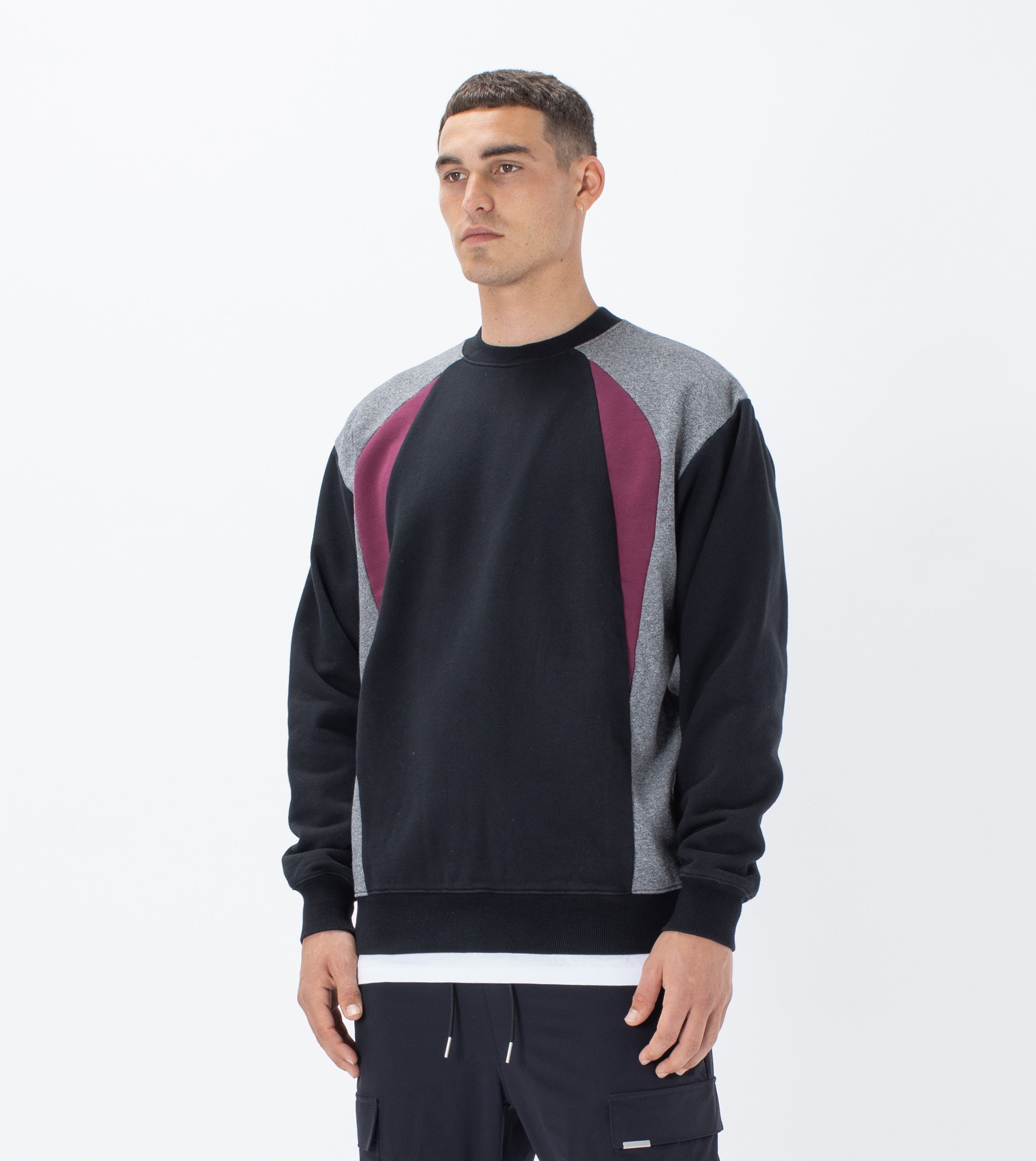 Track Panel Crew Sweat Black/Boysenberry