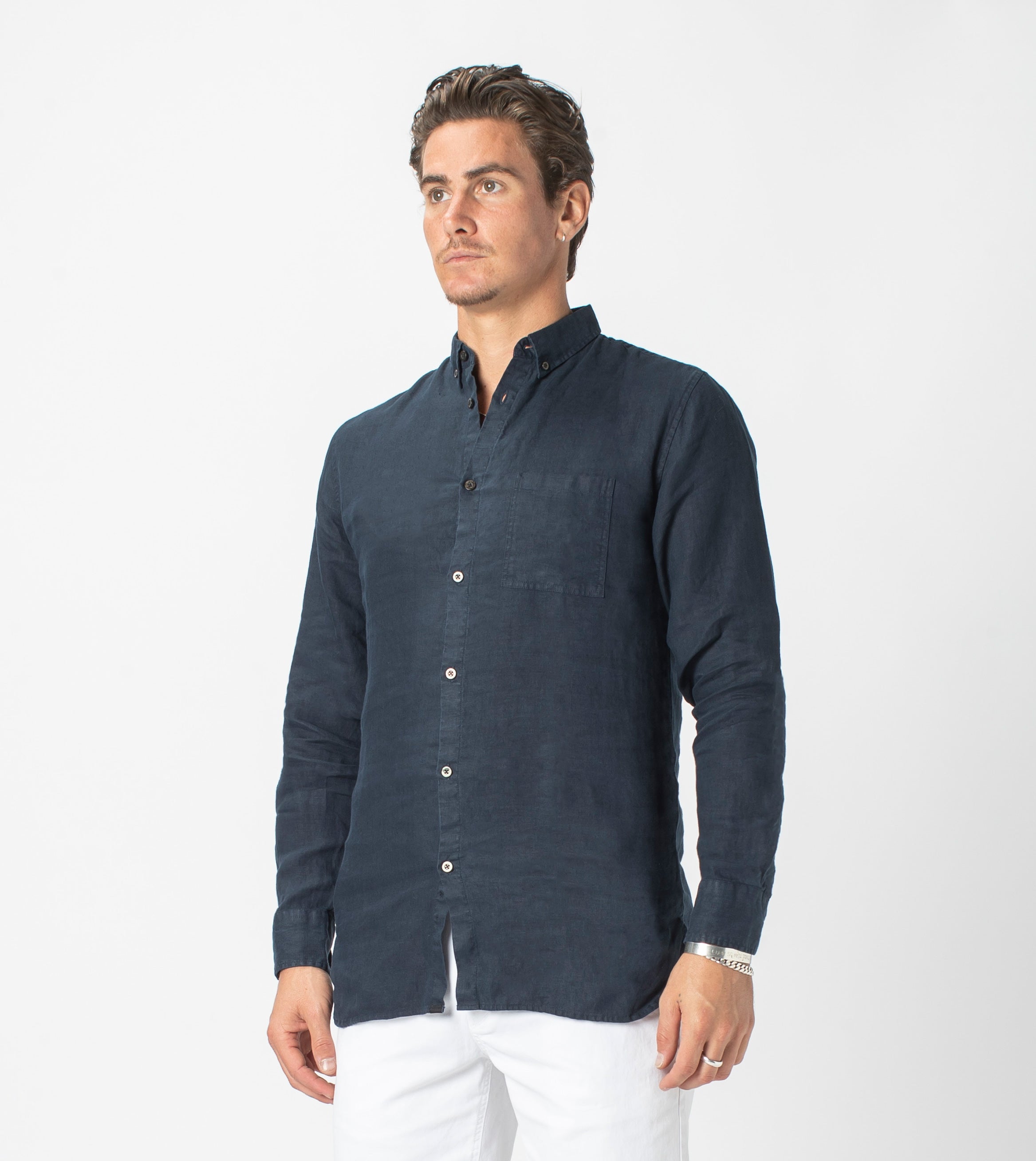 7 Foot LS Linen Shirt Navy