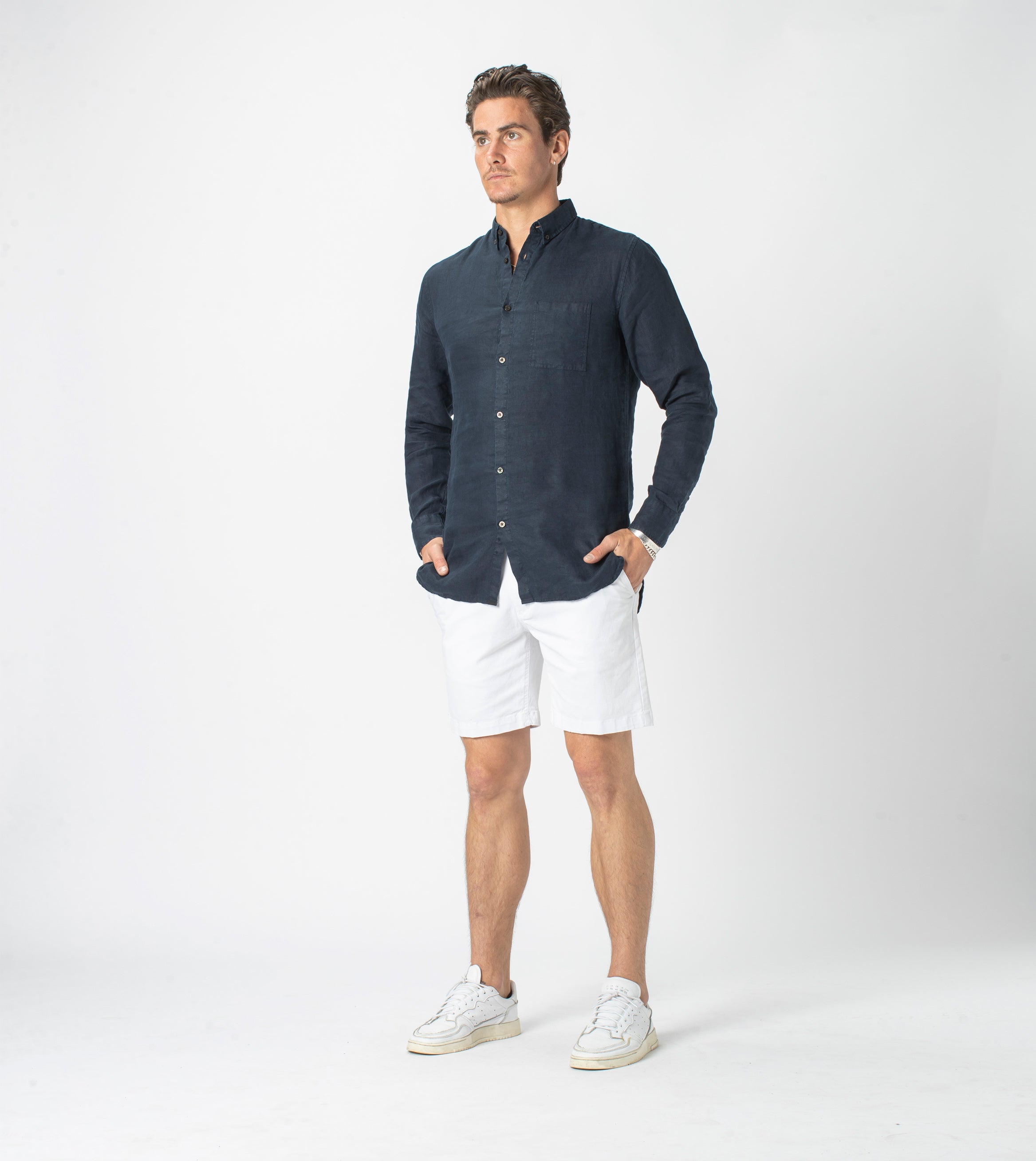 7 Foot LS Linen Shirt Navy