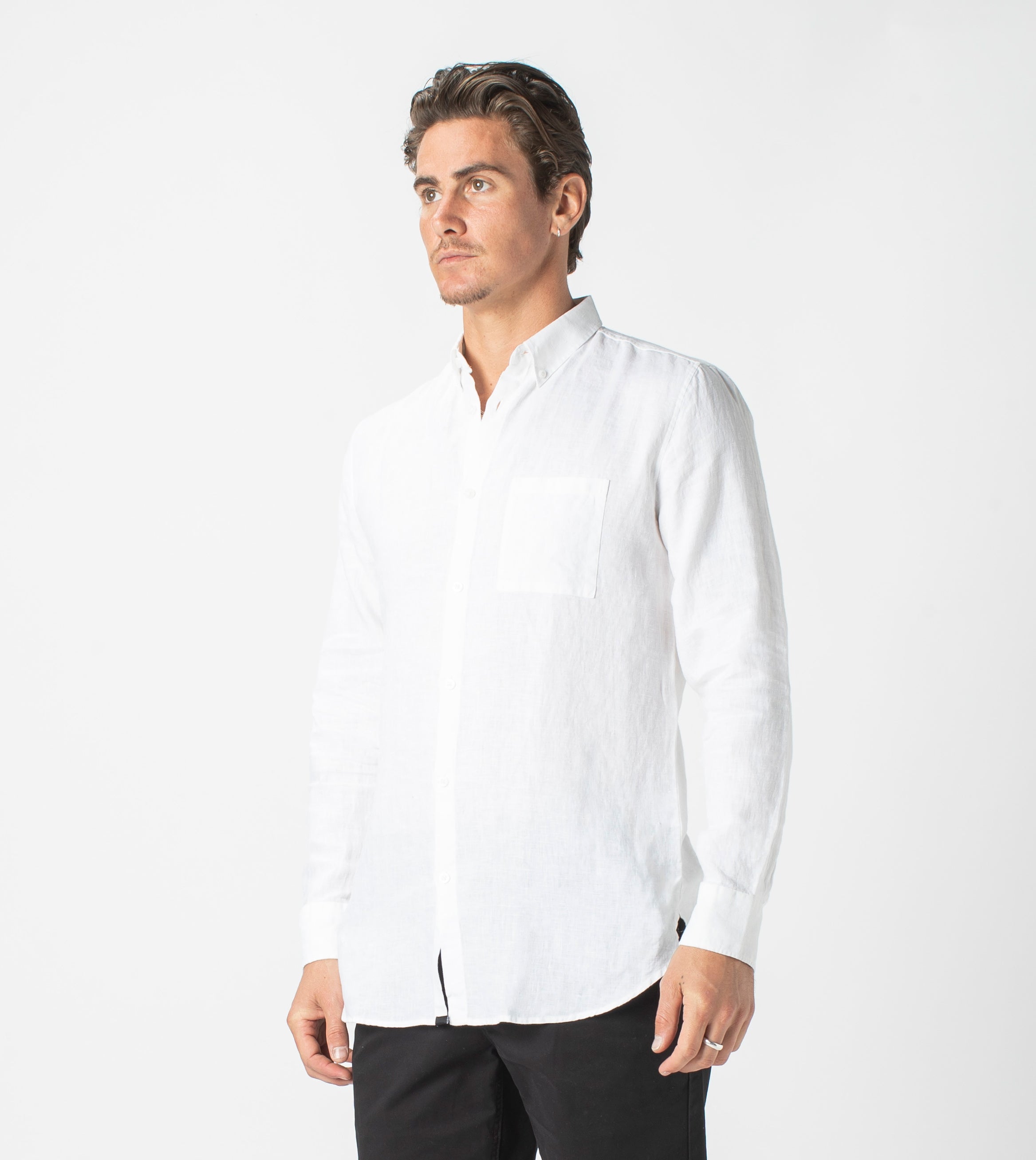 7 Foot LS Linen Shirt White