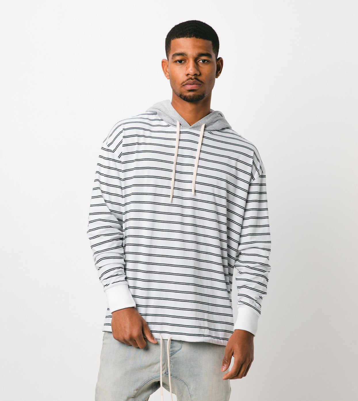 Channel Rugger Hood LS Tee White/Black