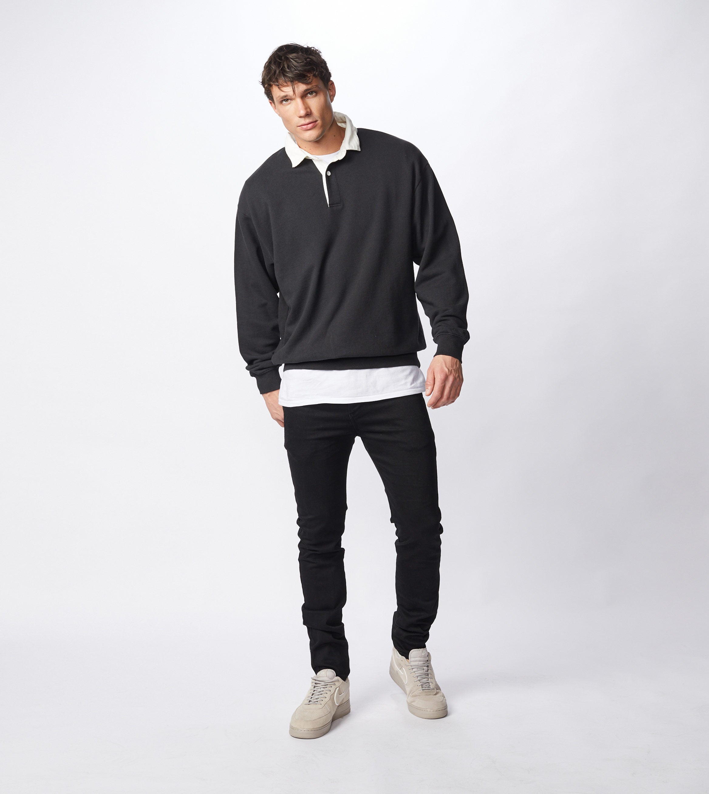 Contrast Rugger Polo Sweat Black/Milk