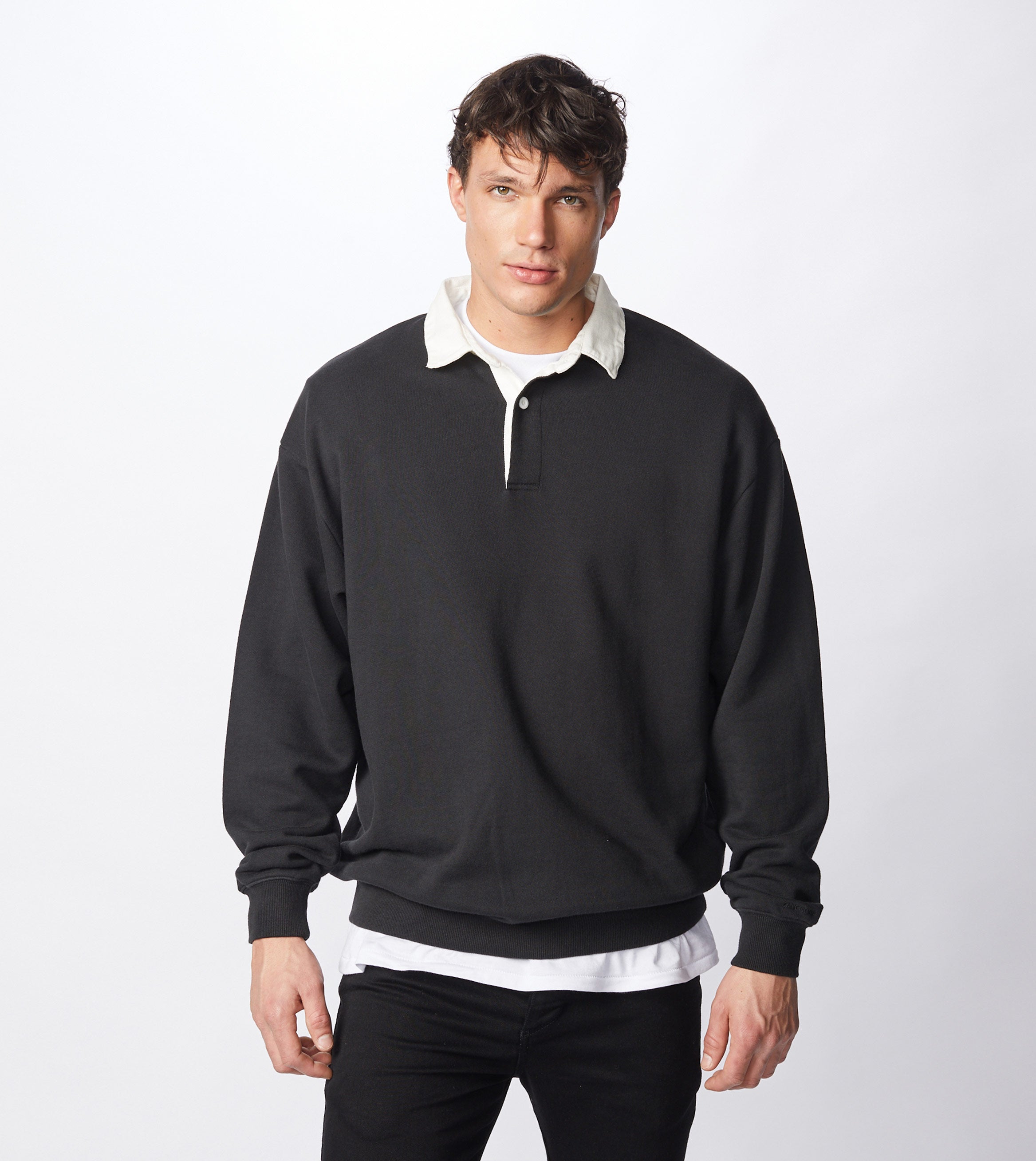 Contrast Rugger Polo Sweat Black/Milk