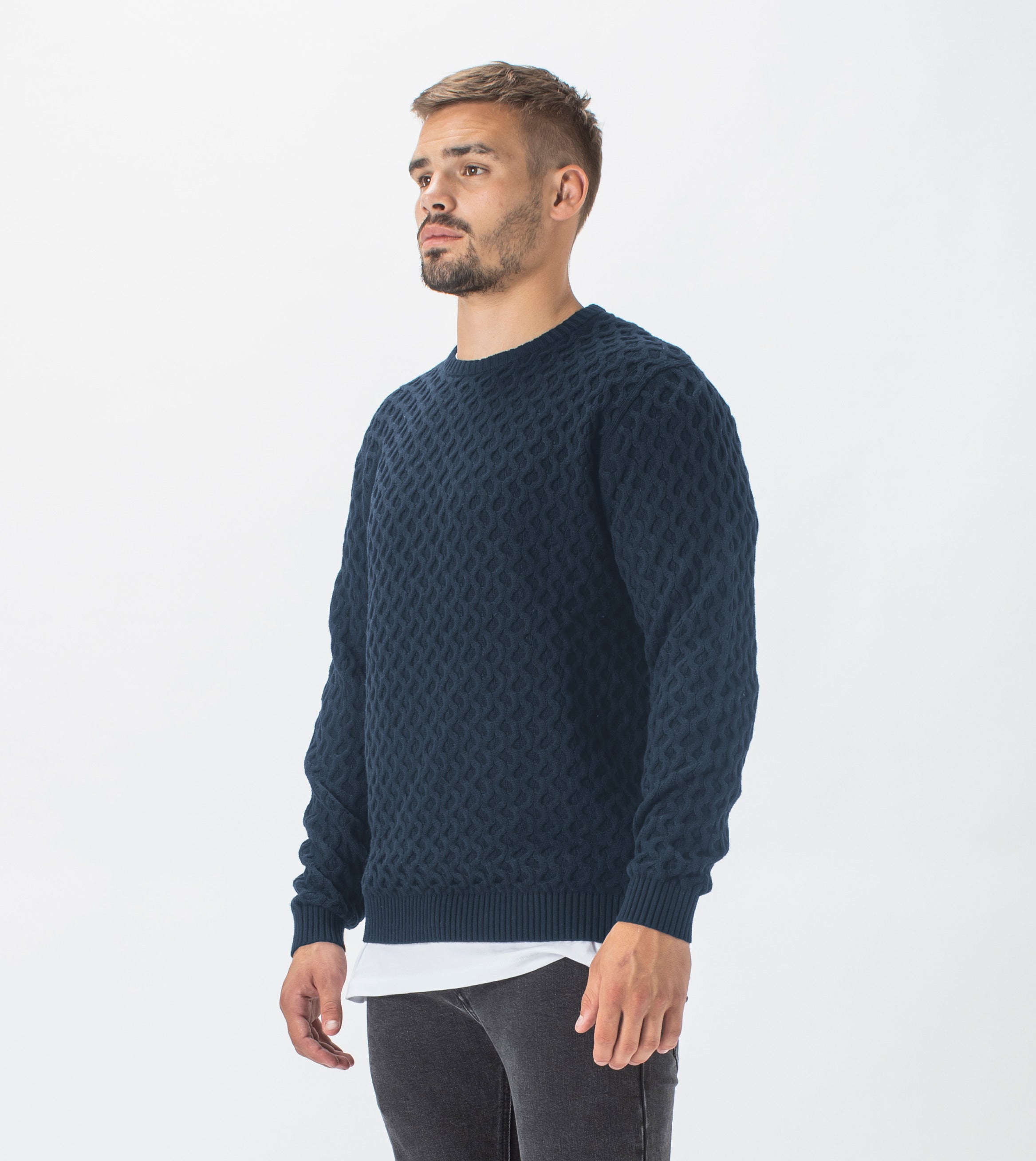Diamond Crew Knit Navy
