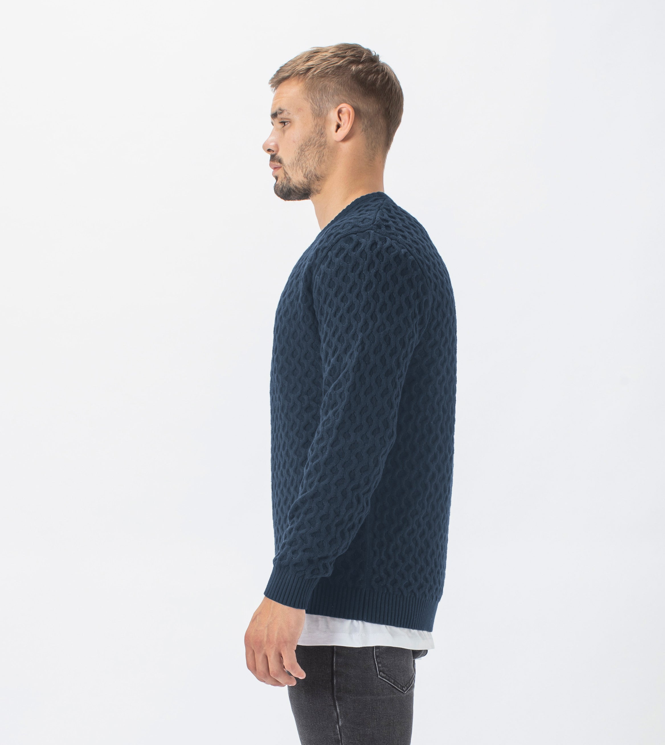 Diamond Crew Knit Navy