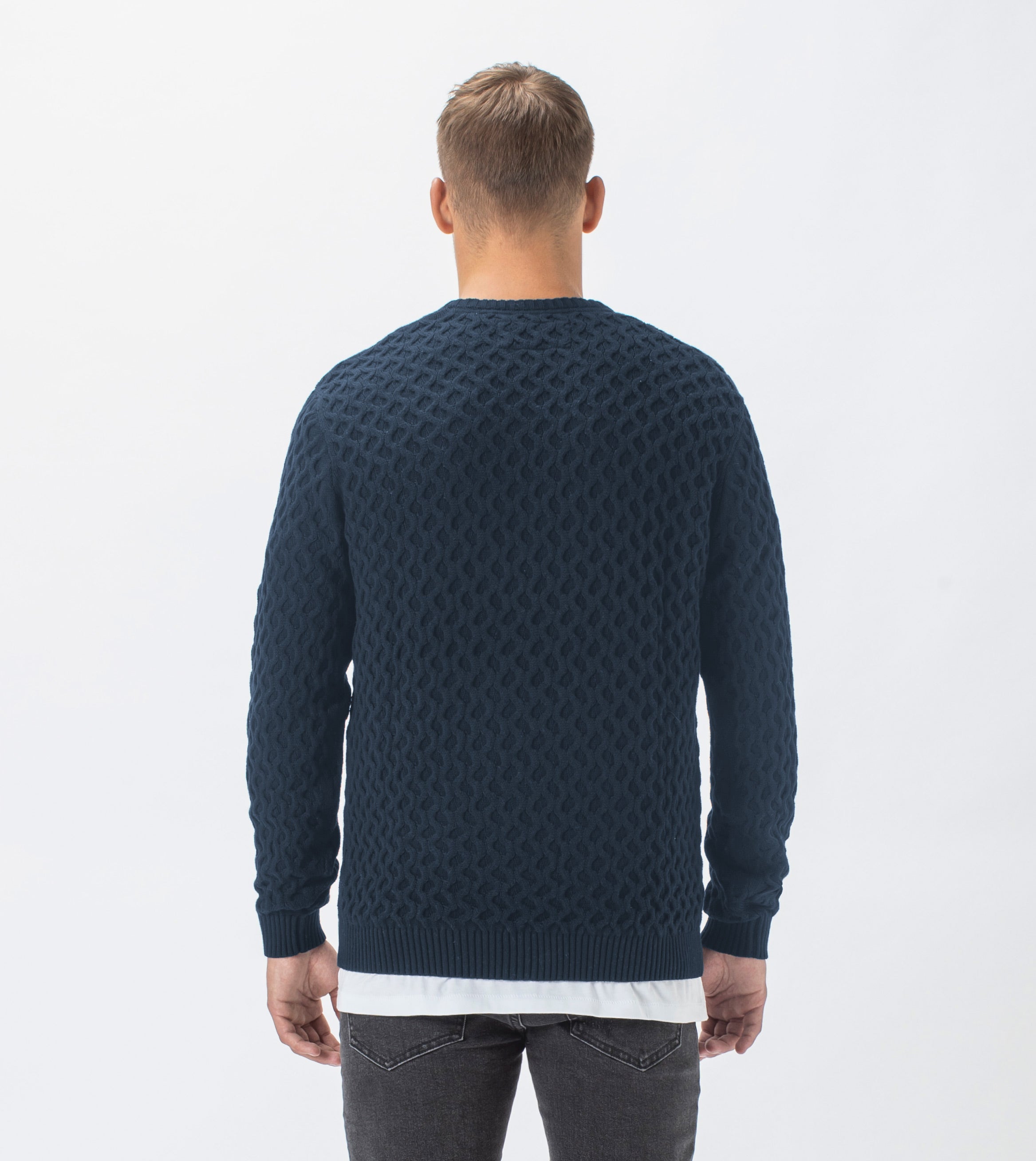 Diamond Crew Knit Navy