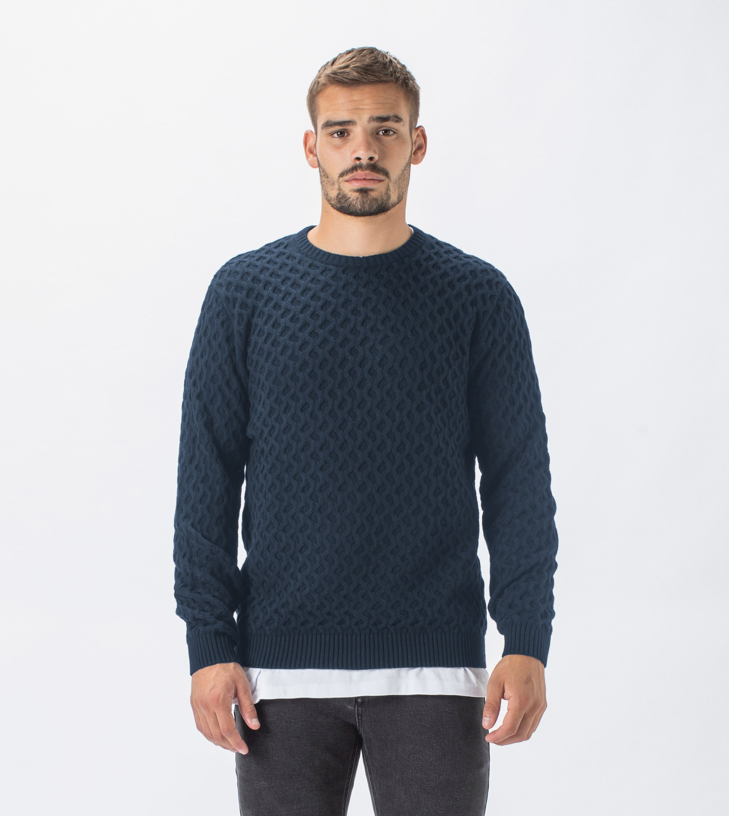Diamond Crew Knit Navy